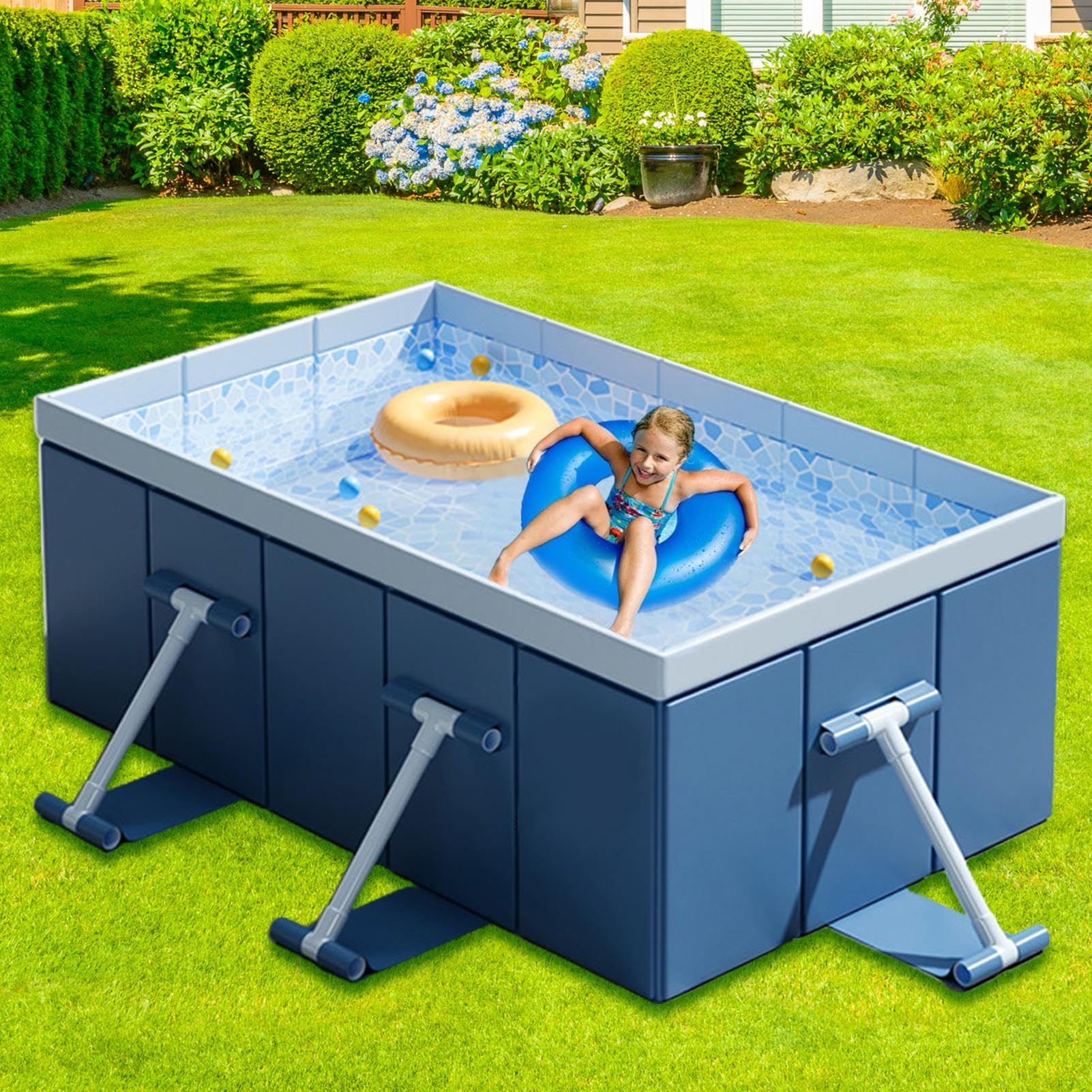 Piscina portátil, Piscina no Inflable Nates Plegables enmarcados para niños | Juguete de patio trasero de verano de verano para adultos, niños y mascotas