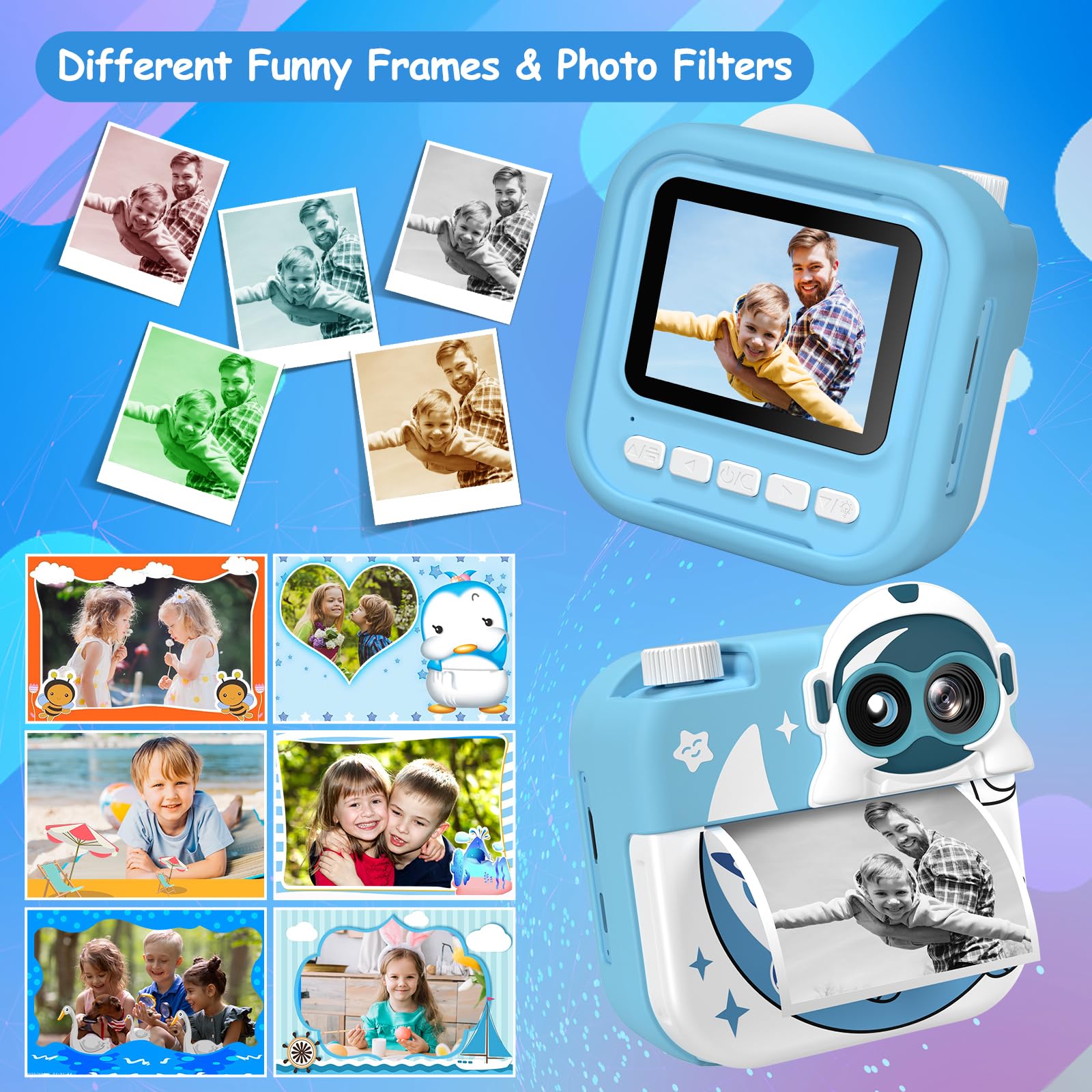Gofunly Macchina Fotografica Bambini Istantanea, 2.4 Pollici Fotocamera Istantanea Bambini con 32GB Scheda, 12MP/1080P HD Videocamera Fotocamera Digitali per Bambino da 3-12 Anni