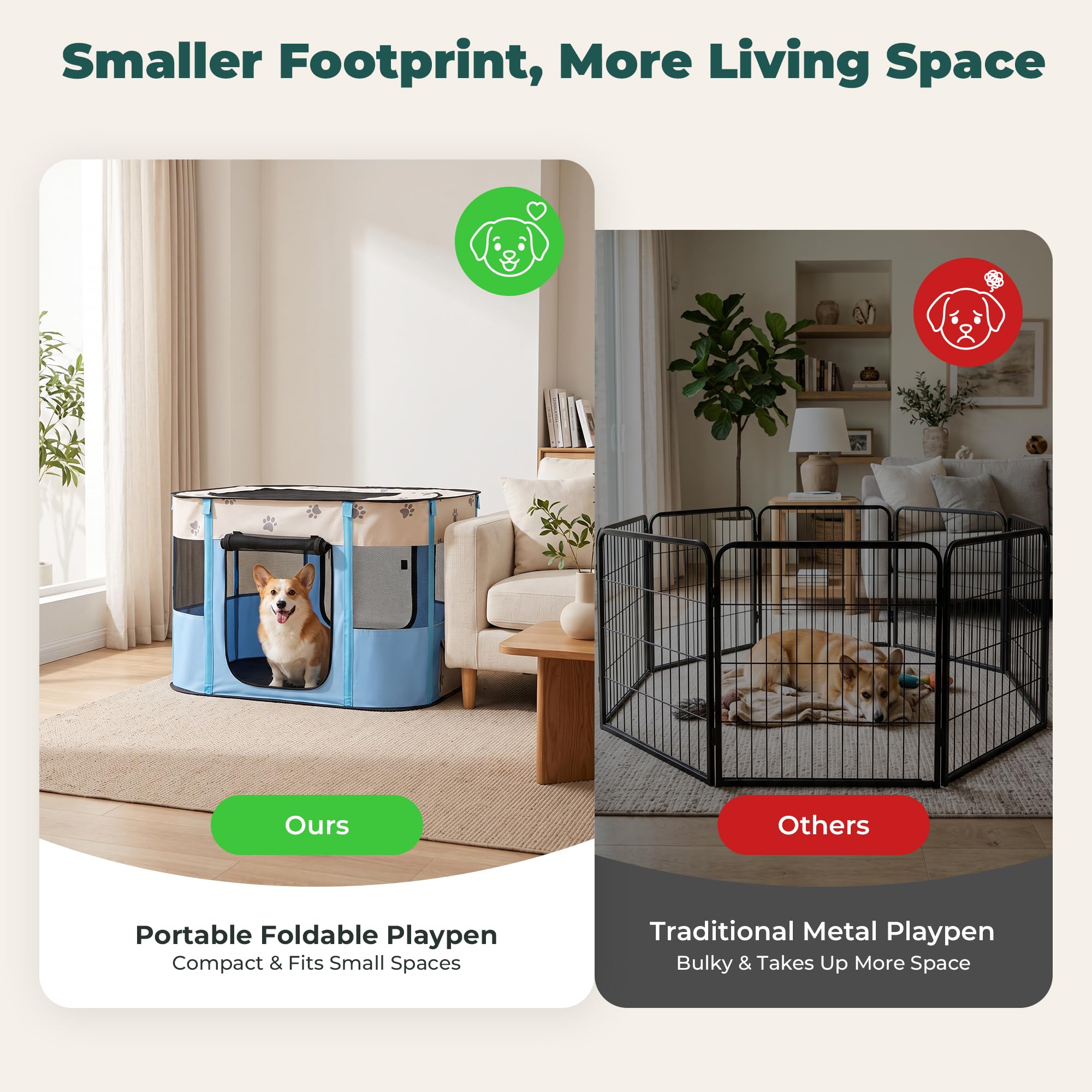 Avont Parc Portatif pour Chien Chat et Chiot Lapin Cage Enclos Pliable à Animal de Compagnie en Tissu Oxford Souple à la Maison et à Plein Air -Bleu(L)