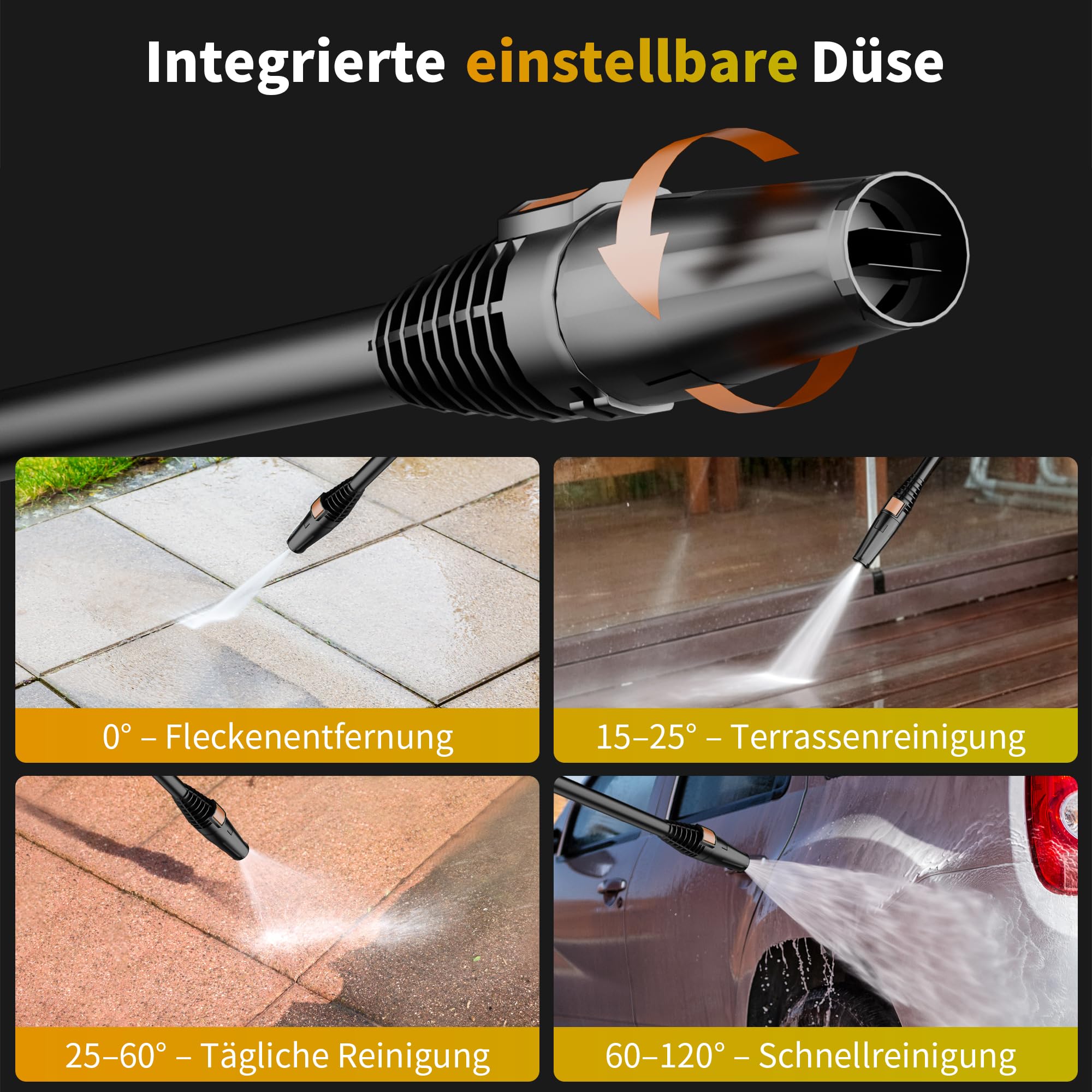 2026New Hochdruckreiniger Touchscreen 8-stufiger 200 Bar, 6-in-1-Düse, 90cm Gerätehöhe, Einstellbarer Druck 100-200bar, Fördermenge 280-500l/h, Flächenleistung 60m²/h, mit Schaumkanone Schlauchtrommel