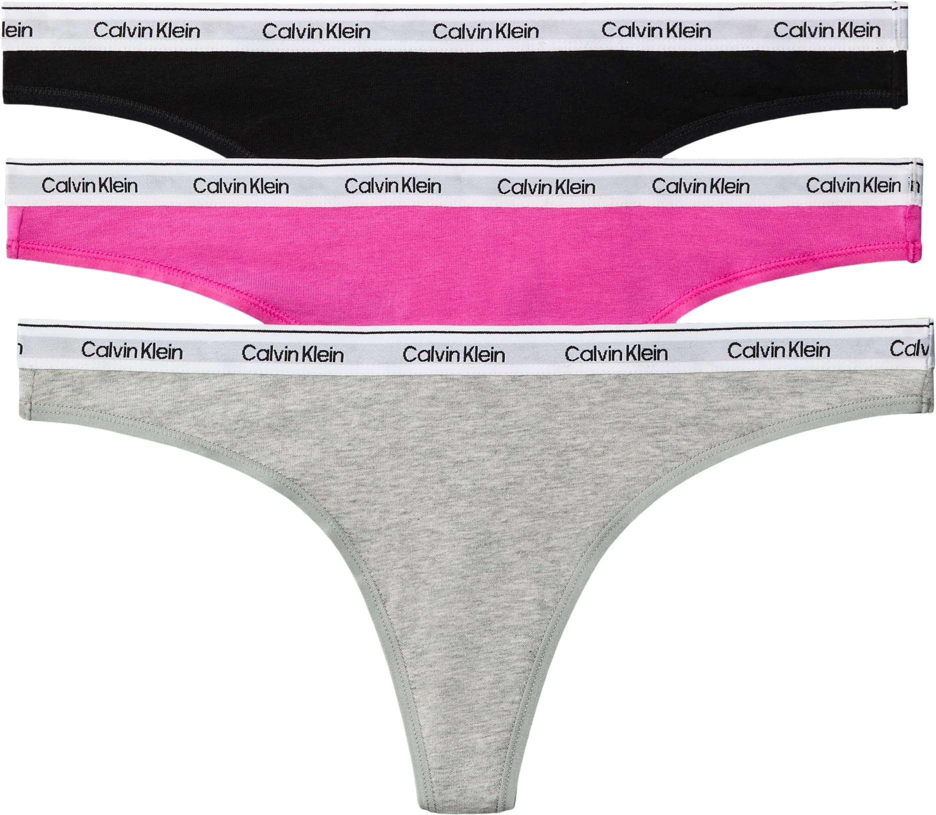 Calvin Klein Women THONG 3PK PURPLE (Black/Grey Heather/Stunning Orchid) L