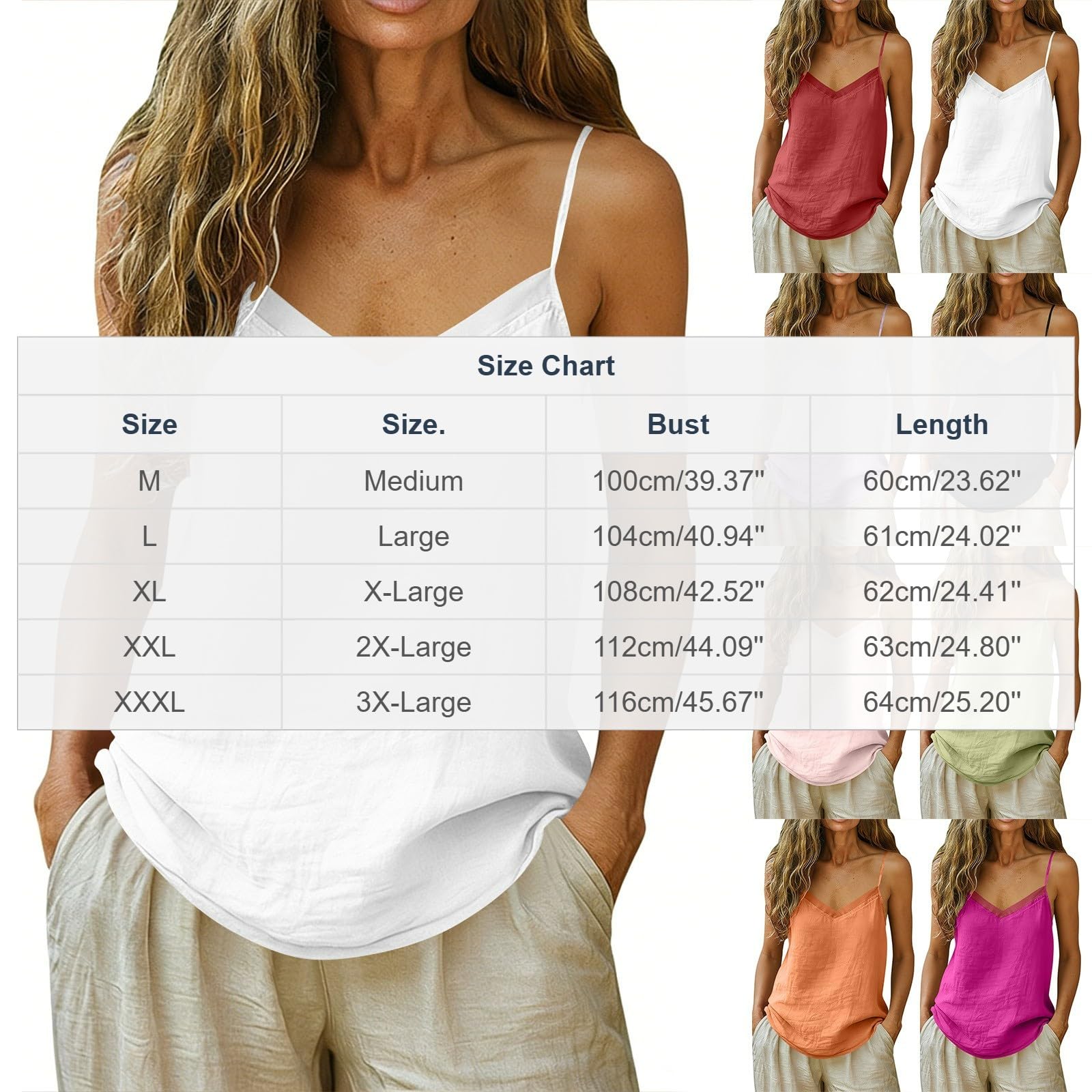 Womens Cotton Linen Tank Tops Casual V Neck Sleeveless Blouses Plus Size Loose Spaghetti Strap Cami Shirts — view 4