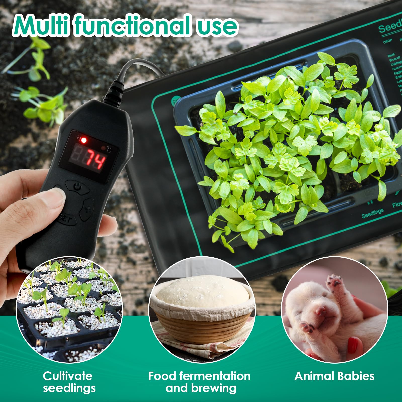 Sämling-Wärmematte, Samen-Heizmatte mit Fernbedienung, IPX4 wasserdichte Pflanzenheizmatte, flexible Sämlingmatte, 21 W Mehrzweck-Hydrokultur-Heizkissen für Keimung Indoor-Gartenarbeit Gewächshaus