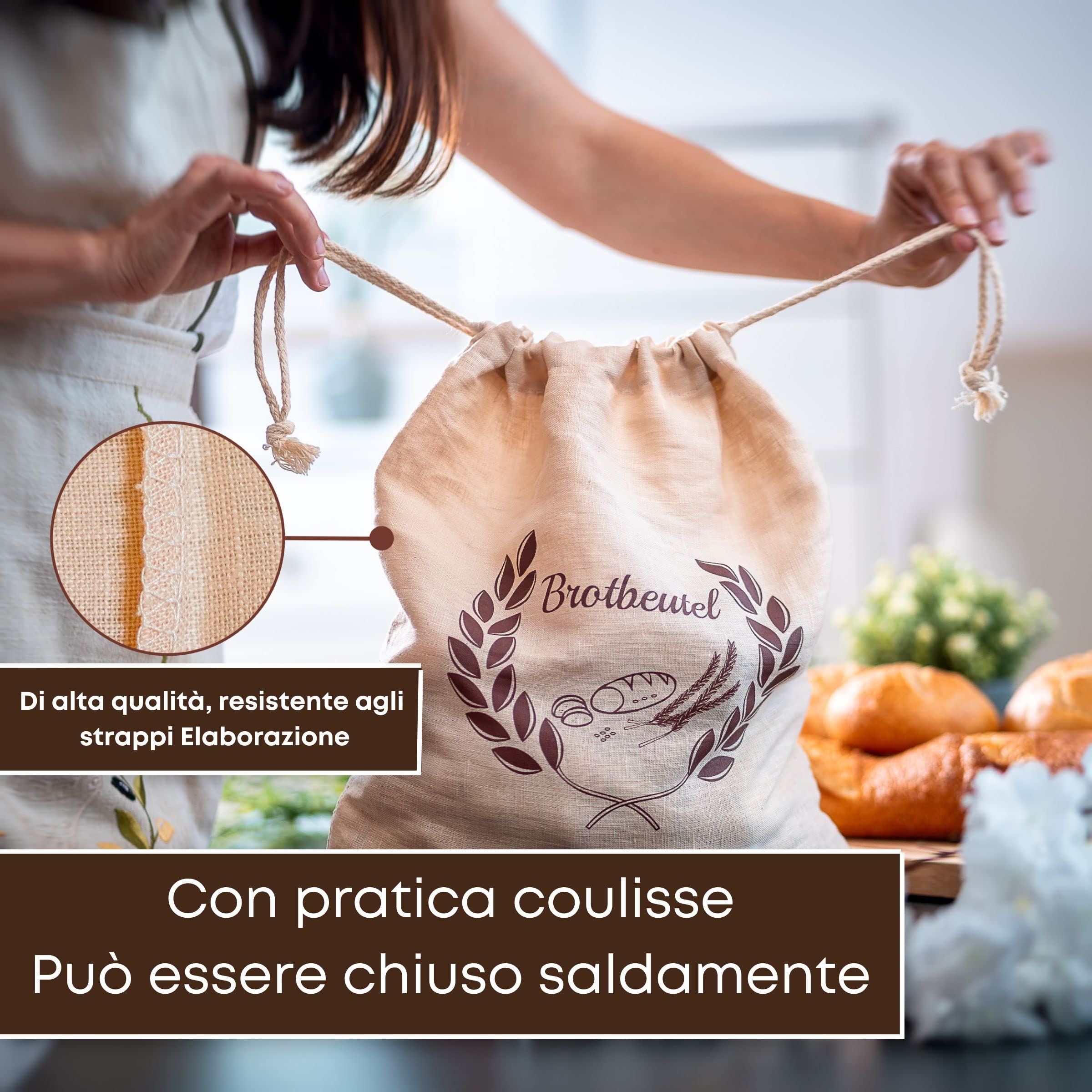 Portapane In Cotone 25x22,5 Cm - Sacchetto Riutilizzabile Per Pane E Prodotti Da Forno - Foto 2