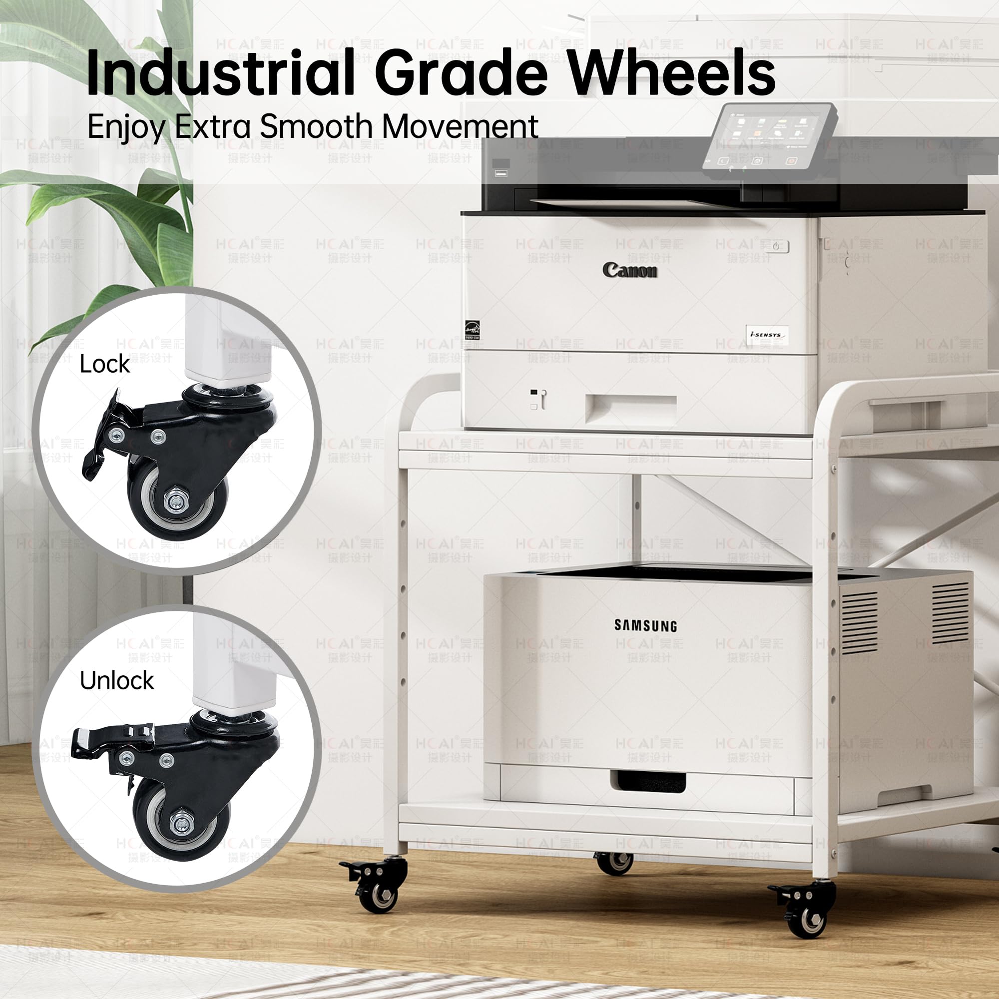 Fannova Soporte de impresora grande de 20 pulgadas de profundidad, mesa de impresora de 2 niveles debajo del escritorio con estante ajustable en altura, carrito de impresora rodante de 2 niveles con