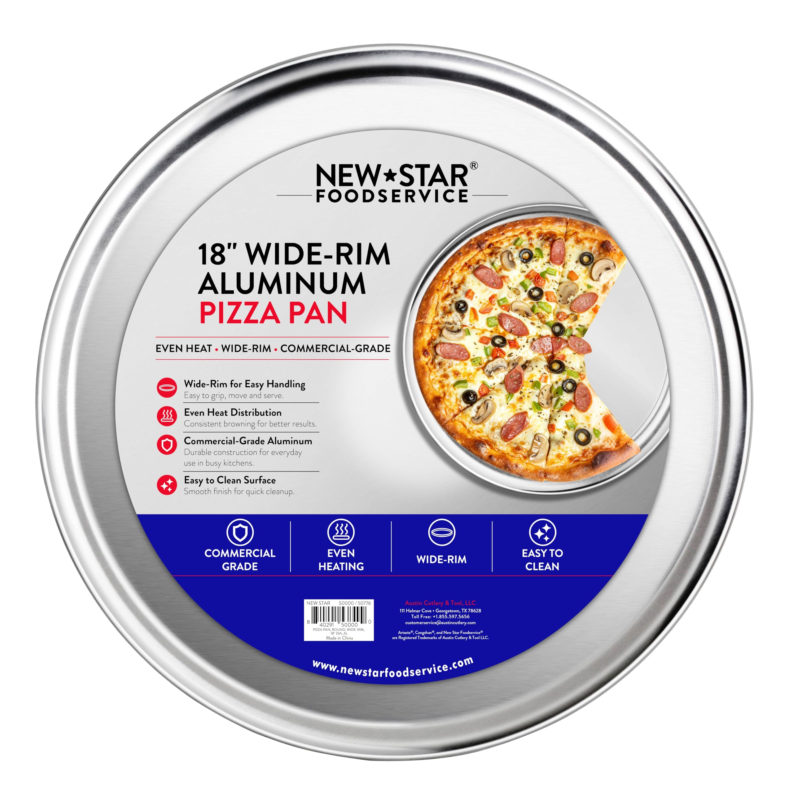 New Star Foodservice 50776 Pizza Pan/Tray, Wide Rim, Aluminum, 18 Inch