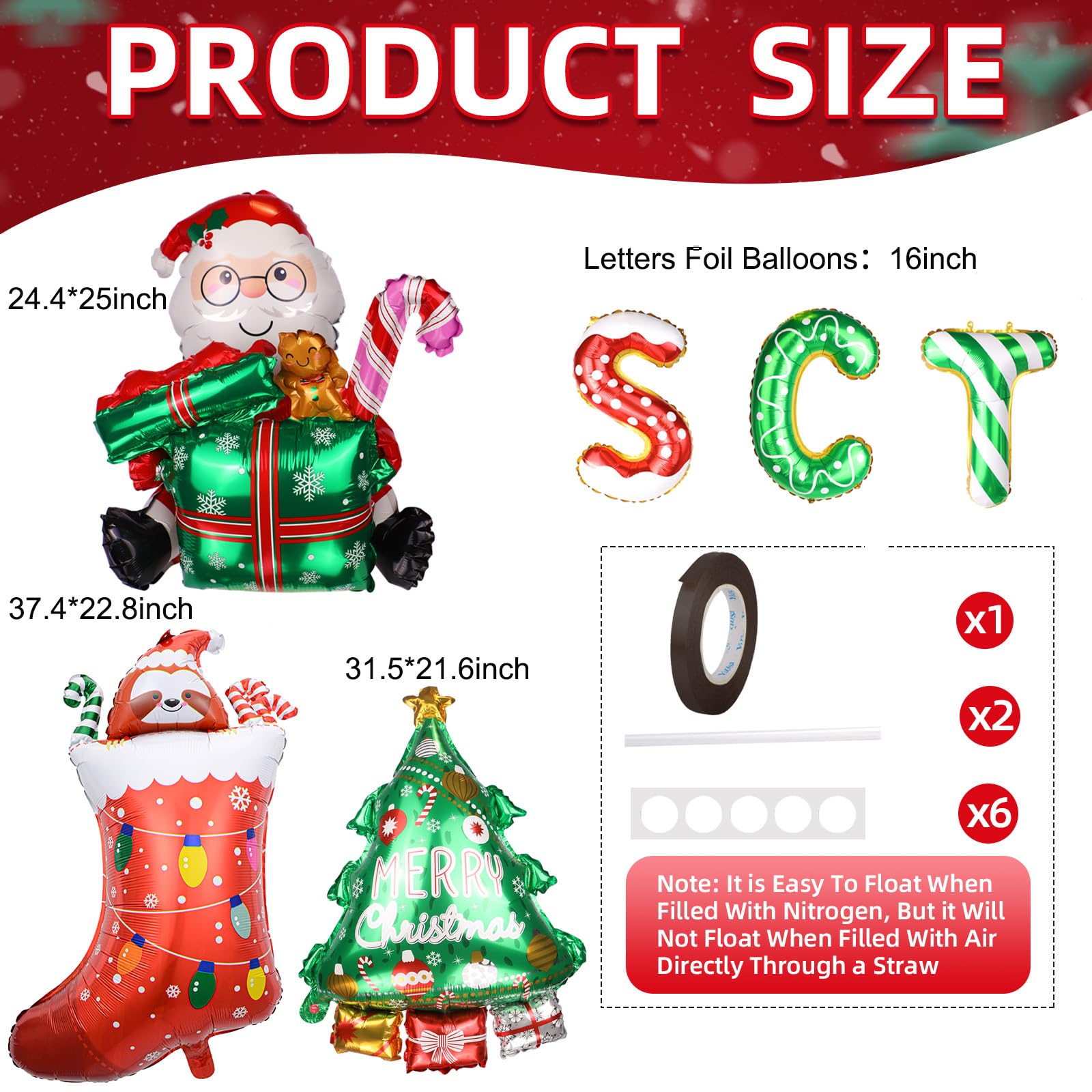 Frohe Weihnachten Luftballons Banner Kit – 14 Buchstaben Weihnachtsmann-Baumstrumpf Folienballons für Xmas Party Dekor, kein Helium erforderlich, Innen- und Außendekorationen