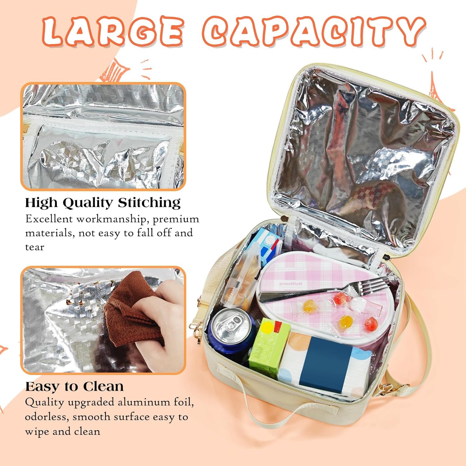 ZAKSTAR Insulated Lunch Bag for Kids and Women, Large Preppy Lunch Bag with Adjustable Shoulder Strap - Image 3