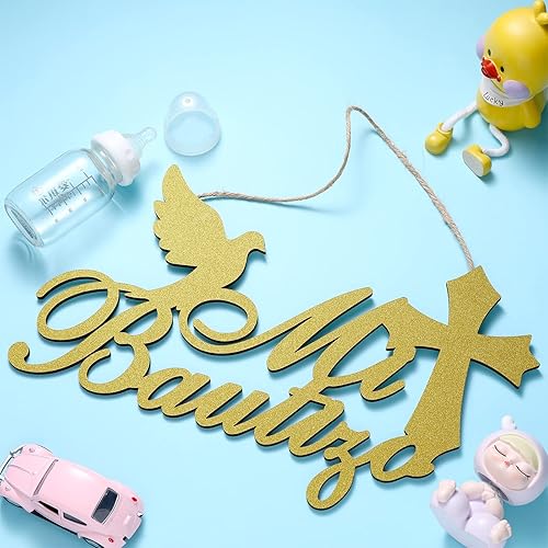 Miniatura 4 de Mi Bautizo - Letrero de madera con purpurina para colgar en la pared, decoración de baby shower, accesorios de primera comunión para suministros de