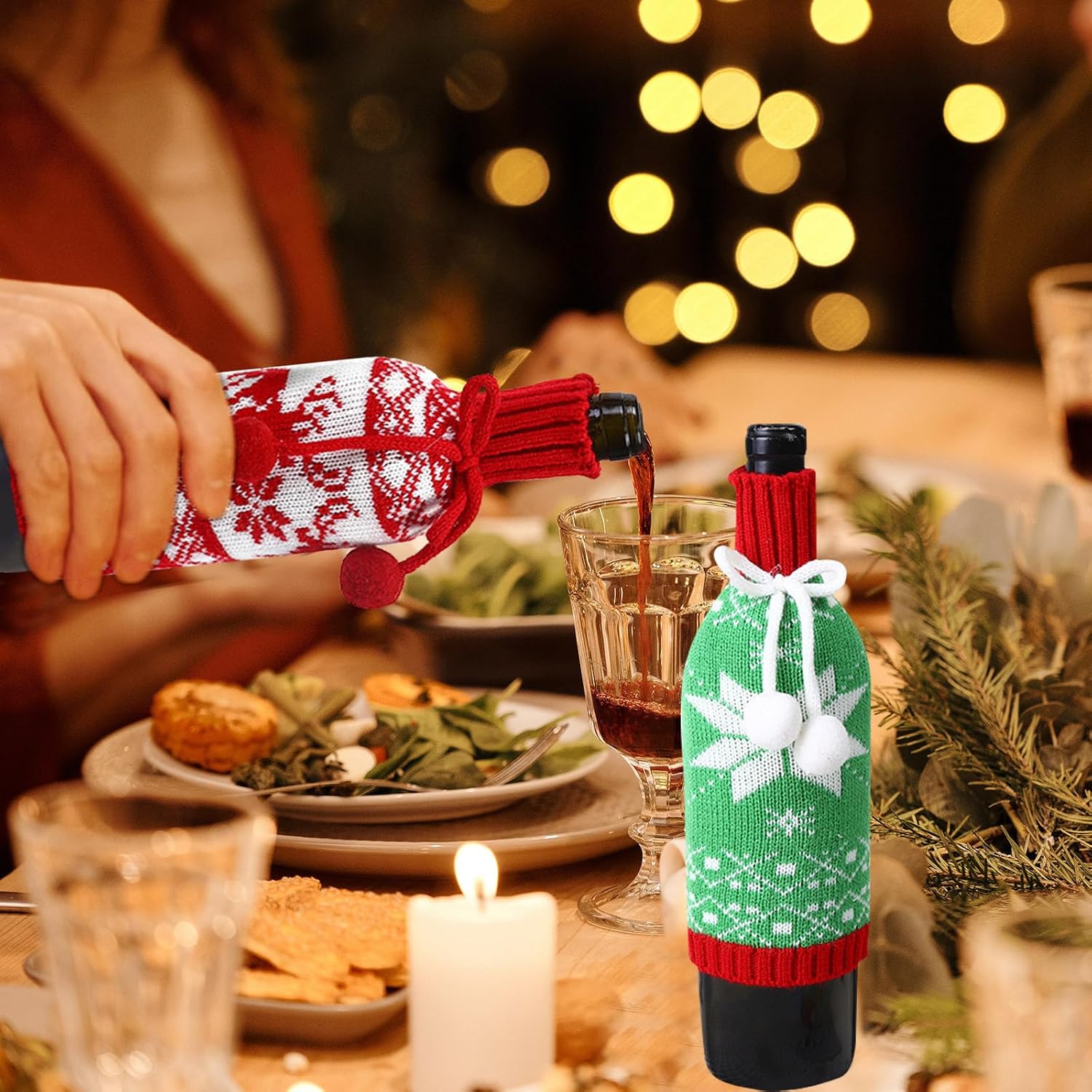 2pcs Christmas Wine Bottle Cover Hair Ball Wine Decor Xmas