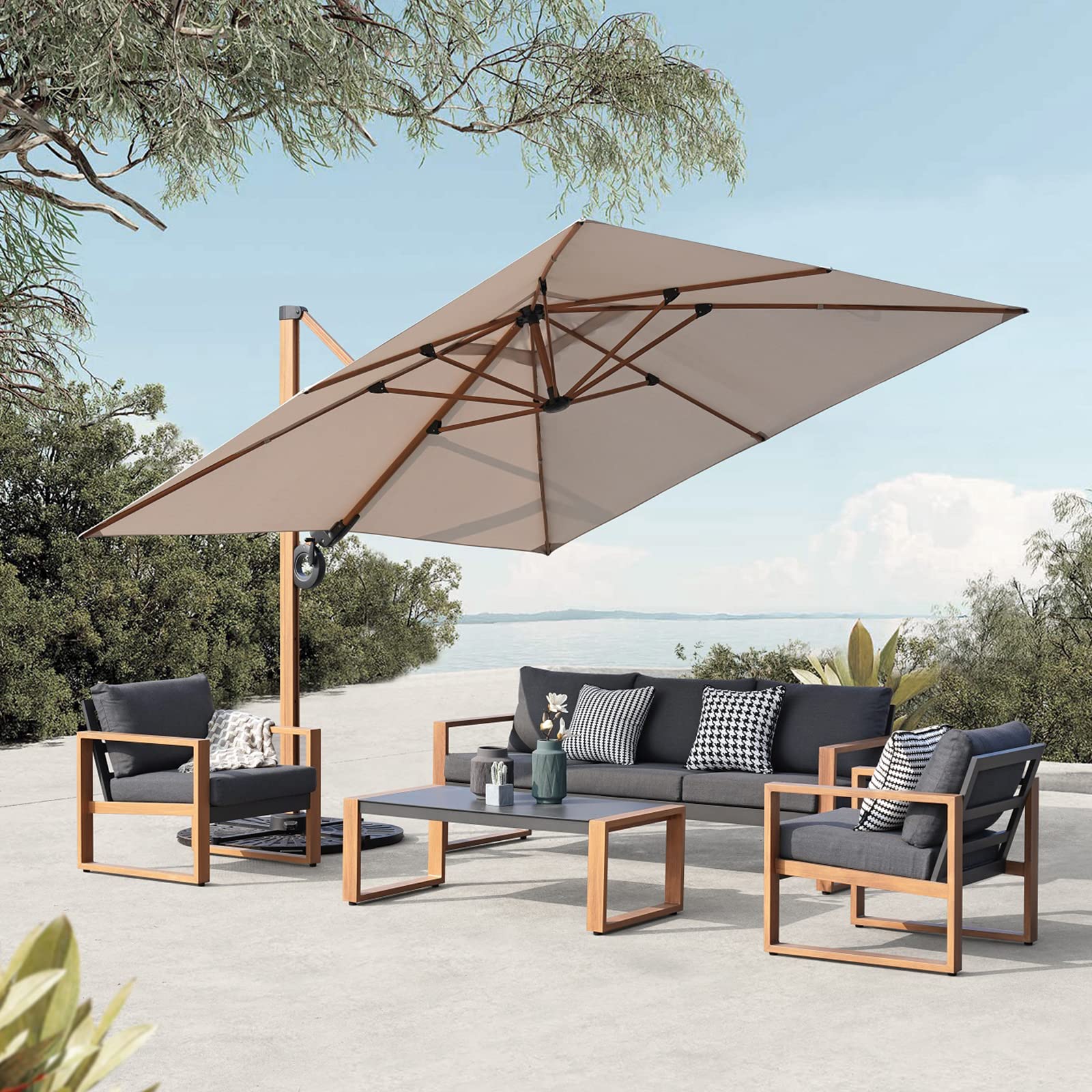 Grand patio Sonnenschirm Sonnenschutz Balkon, Ampelschirm 300 cm mit Kurbel, Windbeständig Sonnenschirme für Terrasse, Garten, Strand, UV-Schutz 50+ (Champagne, Rechteckig)