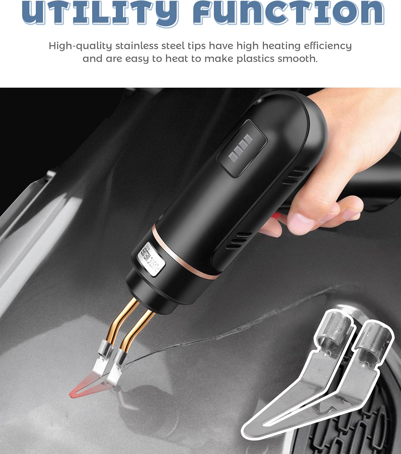 Plastic Smoothing Tip,Car Accessories Plastic Welder Soldering Tip Smooth Head Replacement,Stainless Steel Triangle Point Scrapper Smoother,Can be Applied to Car Bumpers,Kayaks and others