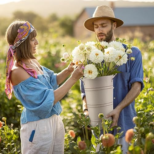 Miniatura 5 de Chumia 6 jarrones de metal galvanizado de 12 pulgadas, floreros franceses para flores cortadas, decoración de cubo de flores de metal, decoración de