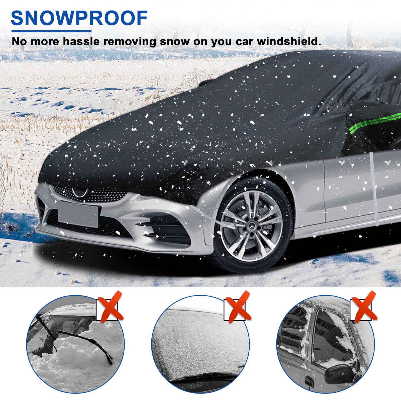 Universal Half Car Cover Waterproof All Weather Black Car Covers for Automobiles Outdoor Indoor for All Season Waterproof — view 3