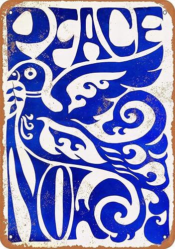 Letrero de metal de 12 x 8 pulgadas Paz estilizada ahora Arte vintage para decoración de pared