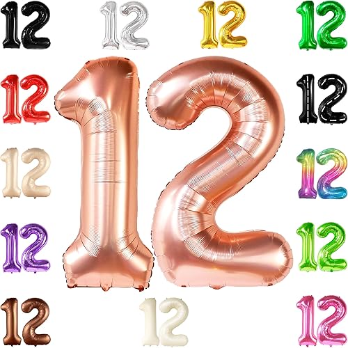 KatchOn, Globo de oro rosa con el número 12, grande de 40 pulgadas, decoraciones de cumpleaños número 12 para niñas