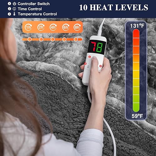 Miniatura 3 de OCTROT Manta eléctrica con calefacción, manta térmica Sherpa de piel sintética, gruesa y suave, manta eléctrica de regazo para adultos con