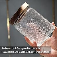 Vista 3 de TOSSOW - Tarro de almacenamiento de vidrio vintage, recipientes de alimentos de 24 onzas con tapa de madera, 1 recipiente de textura martillada