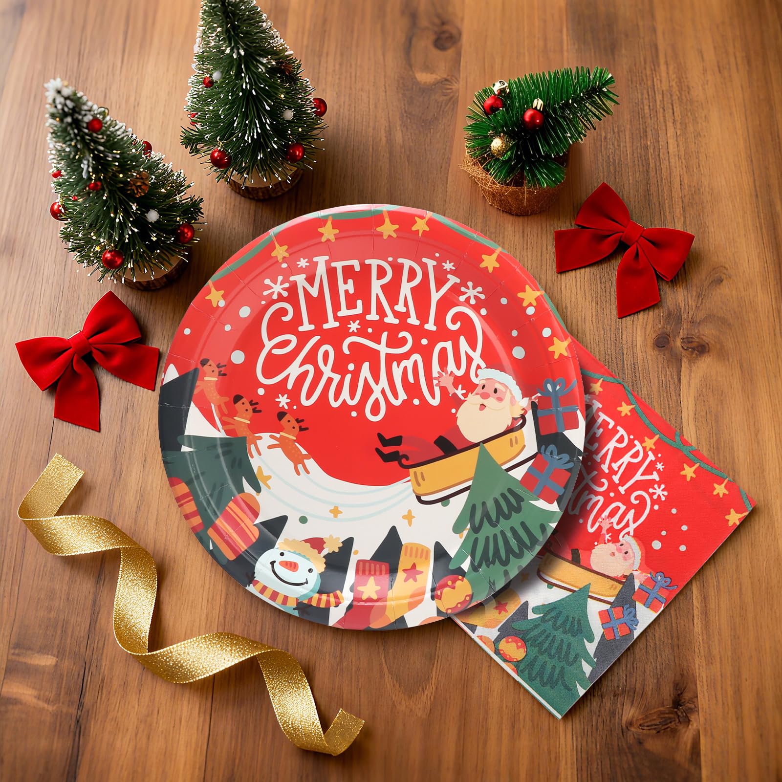 PARTY GO 40 Pezzi Tovaglioli Natalizi, 33X33cm Bianco Tovaglioli Di Carta Motivo Albero di Natale, per Capodanno, Vacanze Invernali, Forniture per