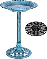 VIVOHOME Solar Powered Bird Bath Fountain - Antique Blue Polyresin Outdoor Garden Pond Combo, Lightweight Durable Round Bath