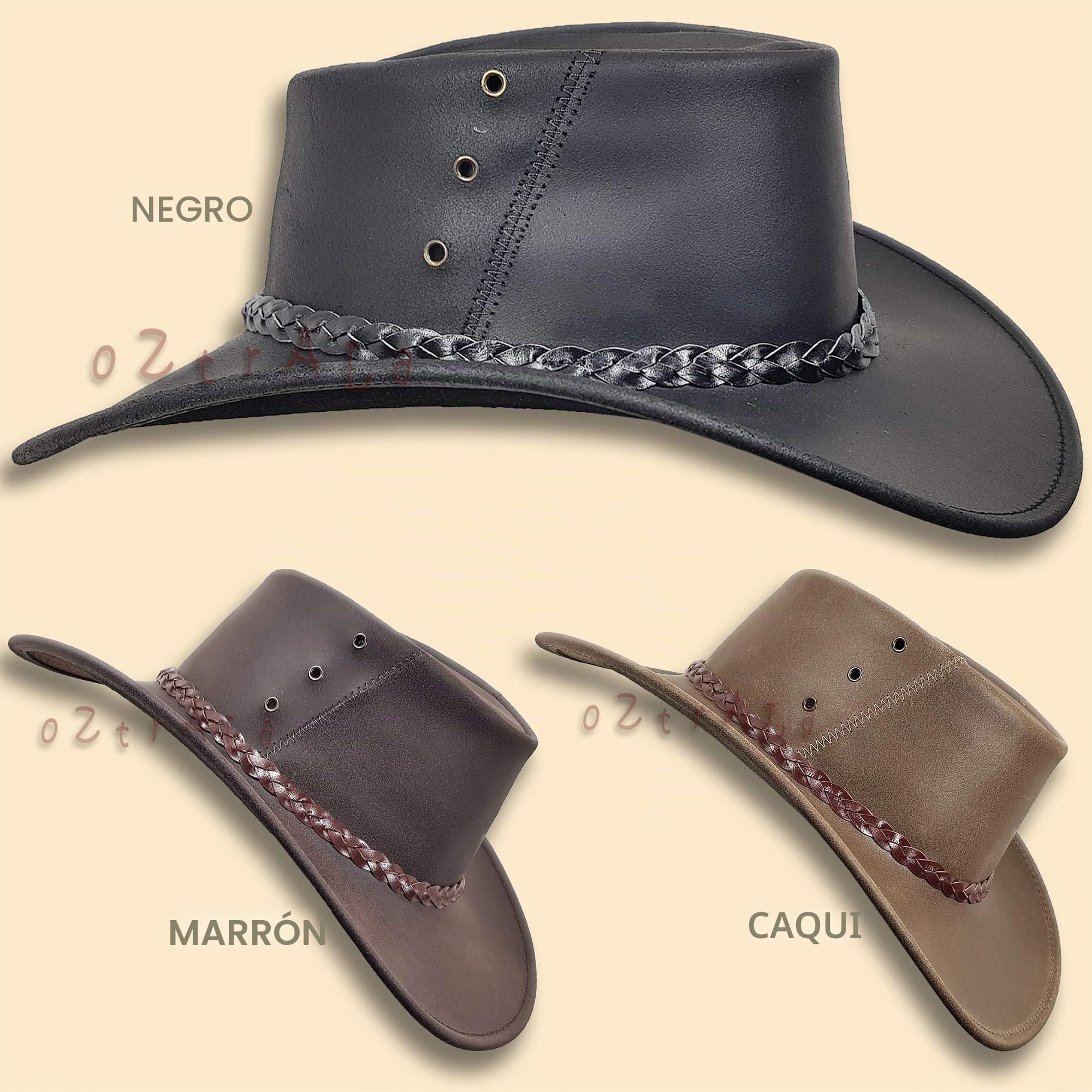 Oztrala Engrasado Canguro Cuero Sombrero Australiano Cowboy Outback Hombres Negro Western Aussie HLK2 US