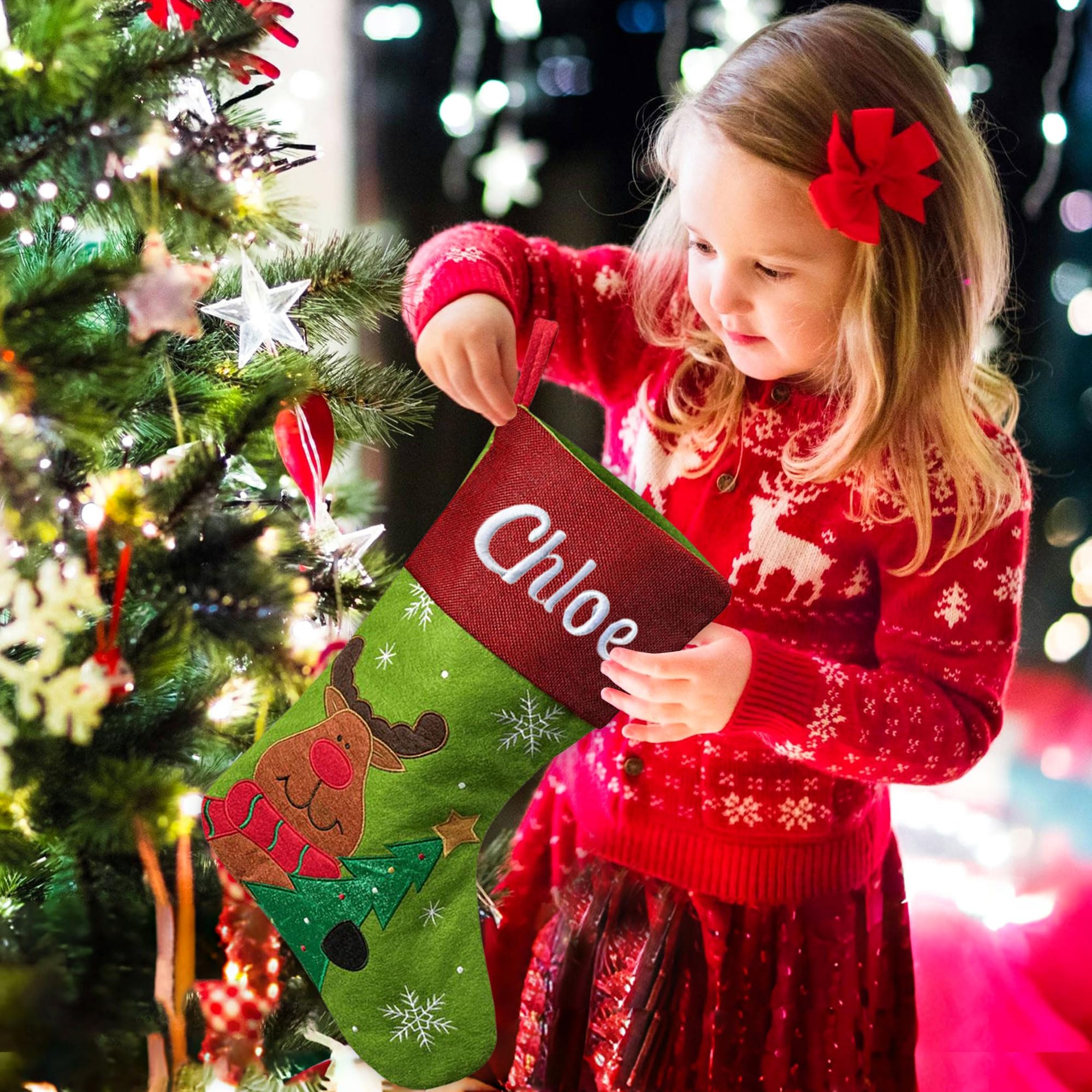 Weihnachtsstrumpf Personalisiert mit Name, 44cm Nikolausstrumpf weihnachtsstrümpfe Personalisierten, Weihnachtsstrümpfe Familiendekorationen, Gestickte Weihnachtsstrümpfe