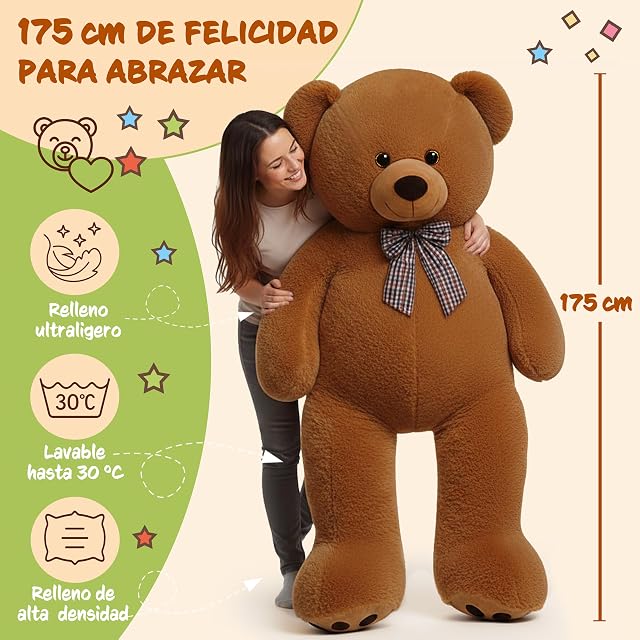 Foto 2 de 8 de Monzana® Oso de Peluche Grande con Lazo 175cm Osito Teddy Bear Marrón Juguete Niños Regalo Enamorados
