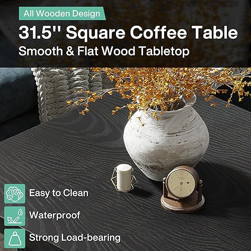 Miniatura 8 de Tribesigns - Mesa de café cuadrada, mesa de café acanalada de 31.5 pulgadas, mesa de centro moderna de mediados de siglo para sala de estar, mesa