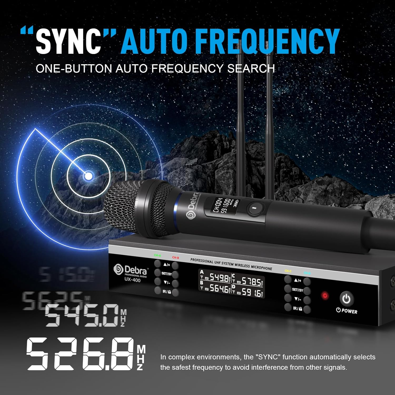 Debra UX-400 UHF Wireless Microphone System, Lightweight All - Metal Receiver, 4 Channel Rechargeable Mics with Auto Frequency Scan, 80m Range for Karaoke, Stage, Live Stream - Image 2