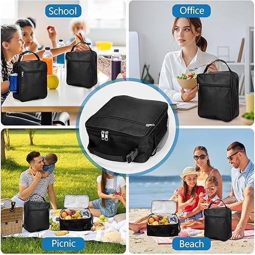 Miniatura 7 de Paquete de 12 loncheras a granel  Bolsa de almuerzo reutilizable para hombres adultos y mujeres, lonchera pequeña aislada, negra, bolsa de almuerzo