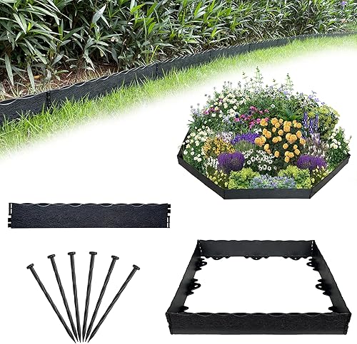 WOCHOLL Garden Edging Border Wood Look Fence Landscape Edging, 2.3 Inch Tall Edg