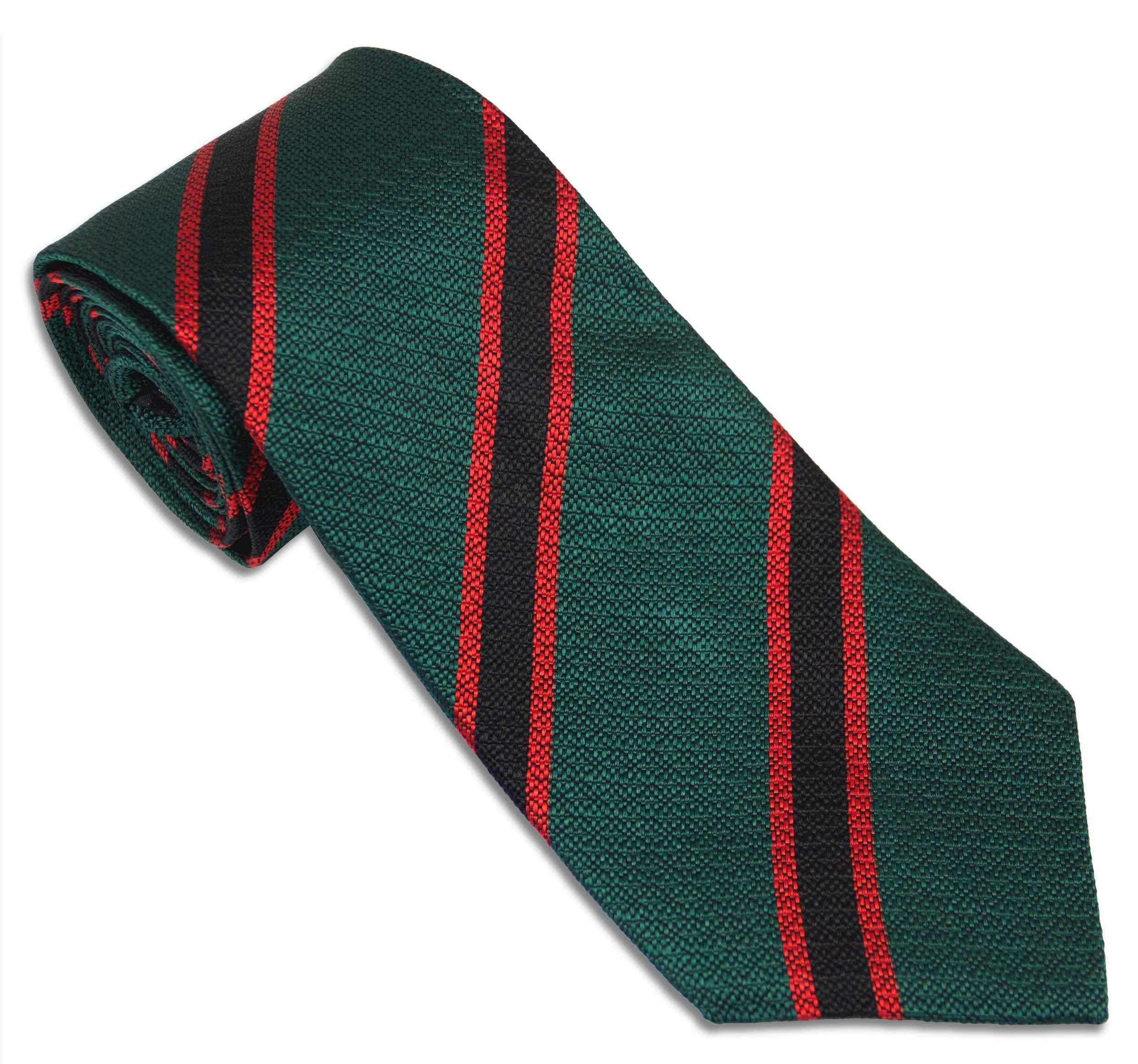 The Regimental Shop Men's Green/Black/Red The Rifles Silk Non Crease Regital Tie