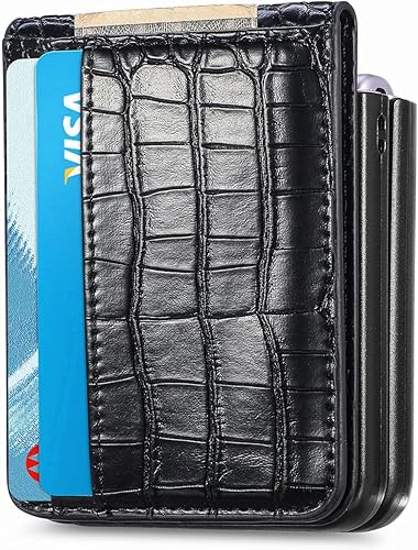 Miniatura 7 de Fundas para Galaxy Z Flip 5 Funda tipo cartera con tarjetero 9 ranuras para tarjetas, gran almacenamiento, diseño de cocodrilo de lujo de alta