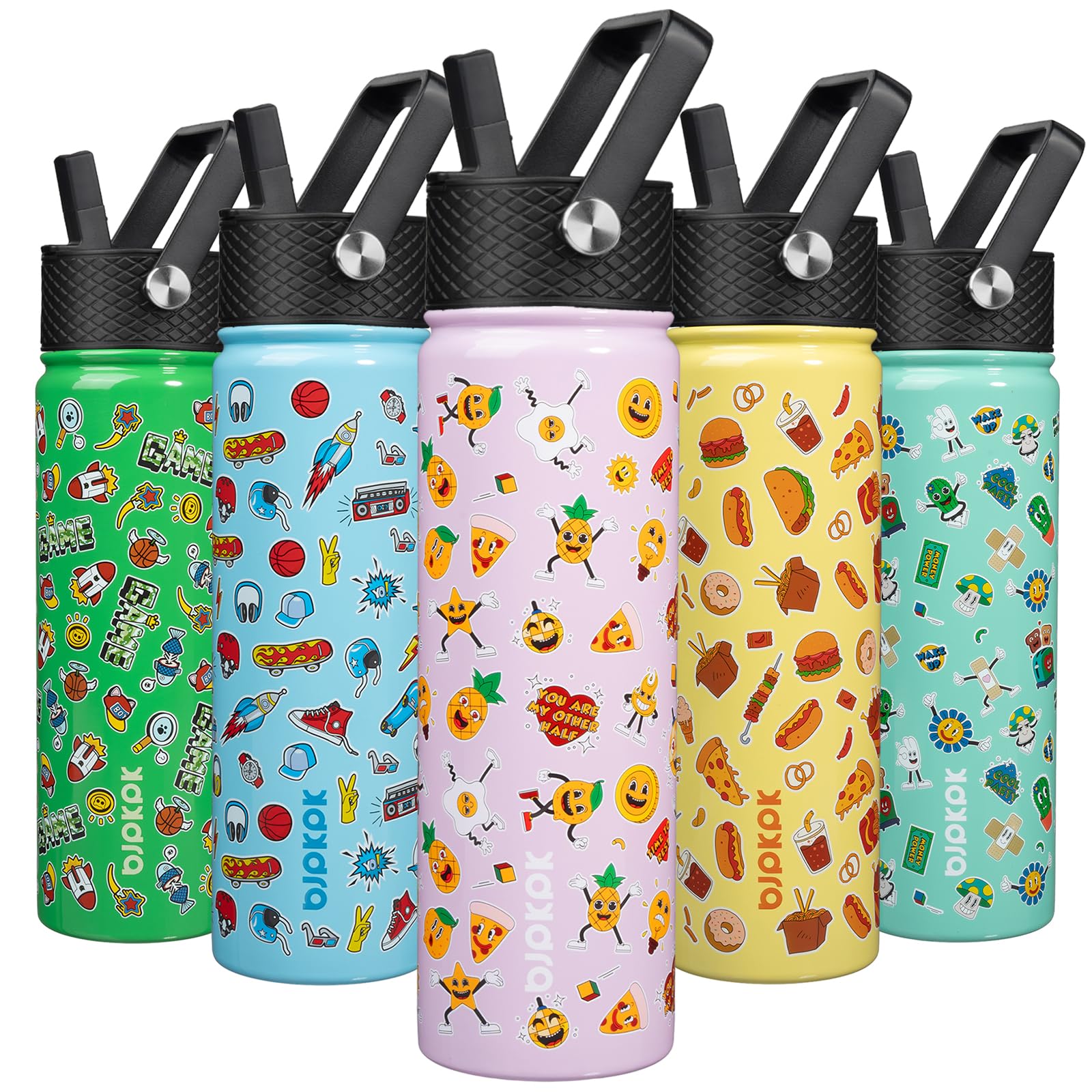 BJPKPK Insulated Water Bottle, 22oz Stainless Steel with Straw Lid