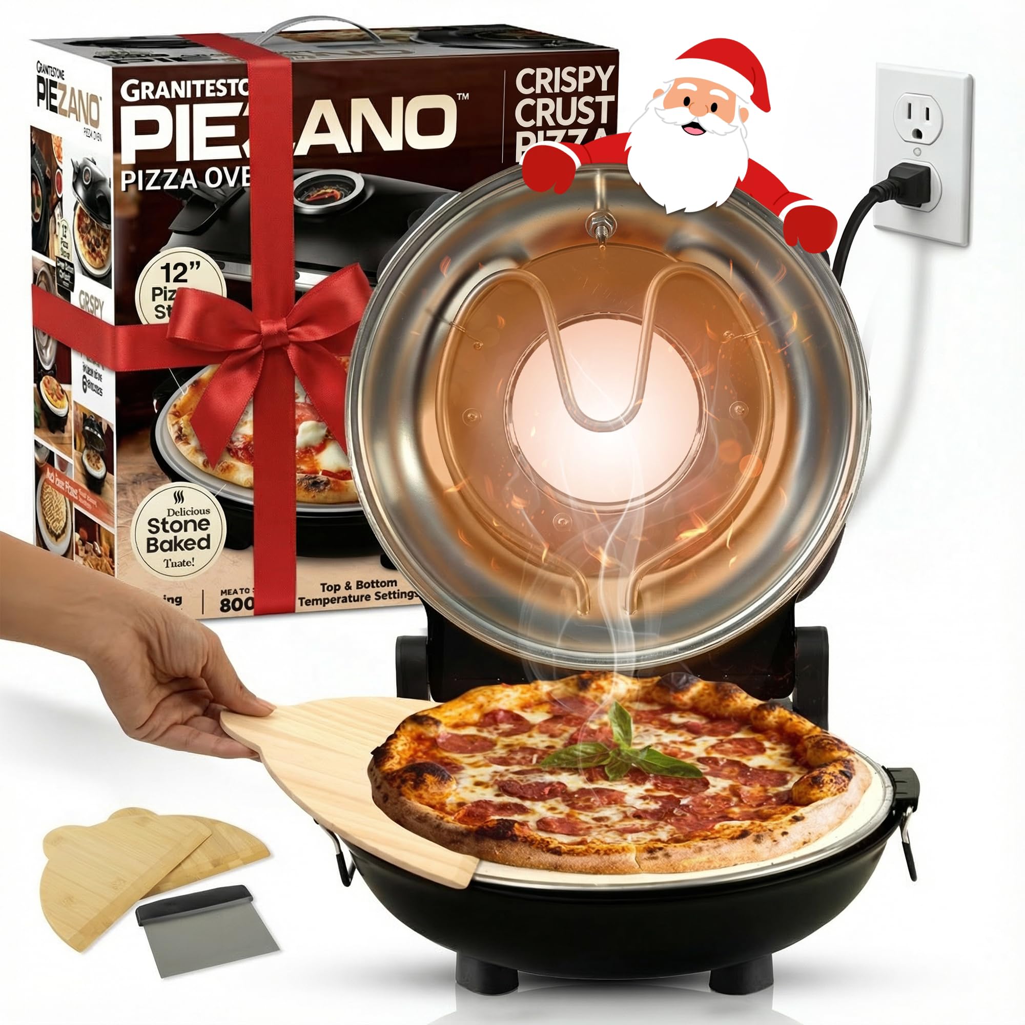 PIEZANO Crispy Crust Pizza Oven by Granitestone – Electric Pizza Oven Indoor, 12 Inch Indoor Pizza Oven Countertop, Pizza Maker Heats up to 800˚F for Stone Baked Pizza at Home