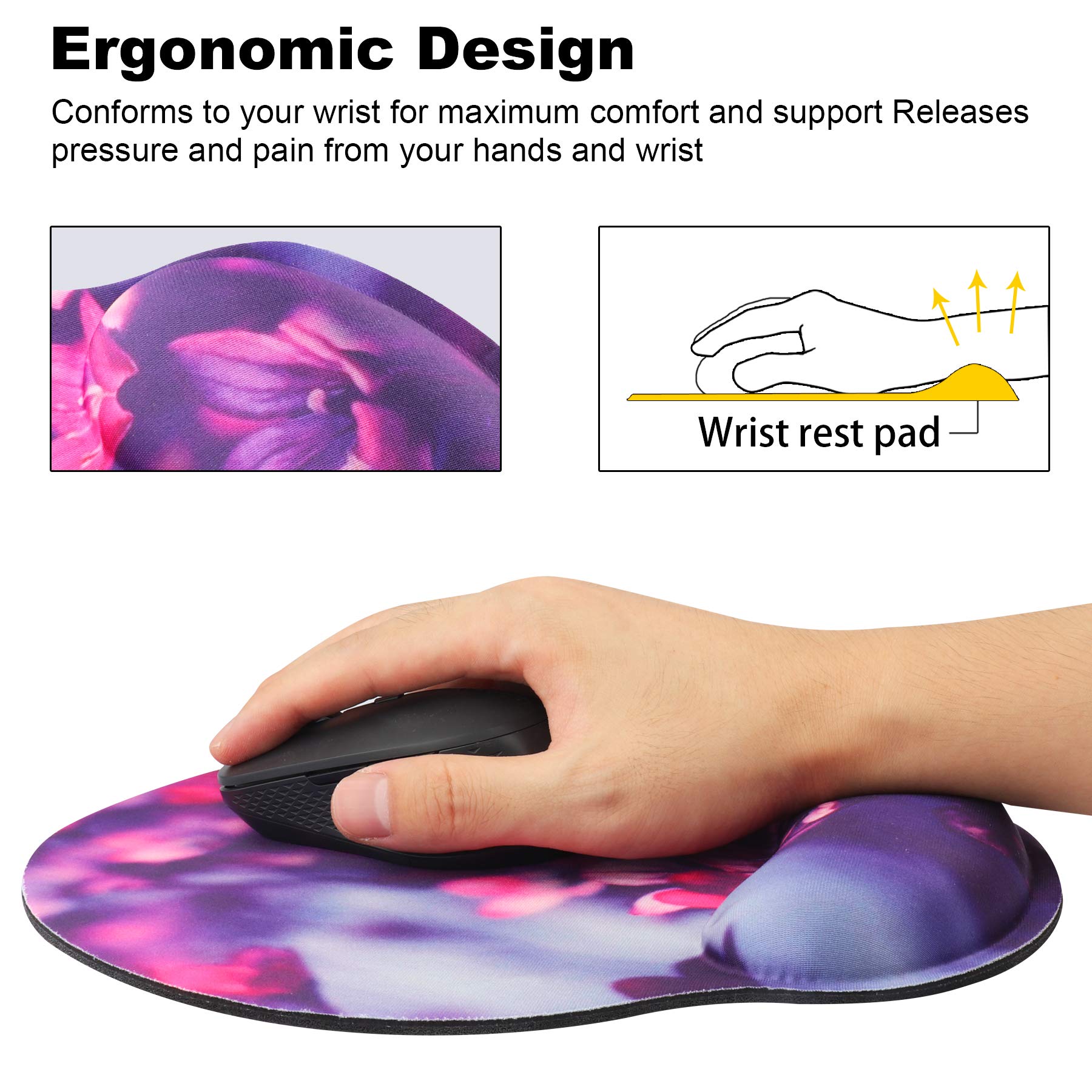 Tappetino Mouse Con Supporto Polso - Memory Foam Ergonomico, Base Antiscivolo | Per Ufficio E Computer - Foto 8