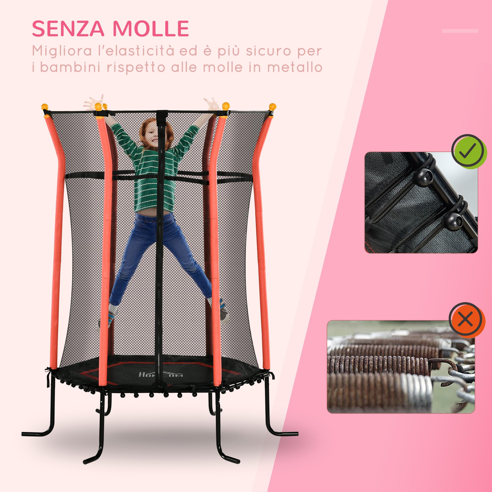 Trampolino Elastico HOMCOM Per Bambini - Con Rete Sicurezza, Ø163 Cm, Per Interno/esterno - Foto 8