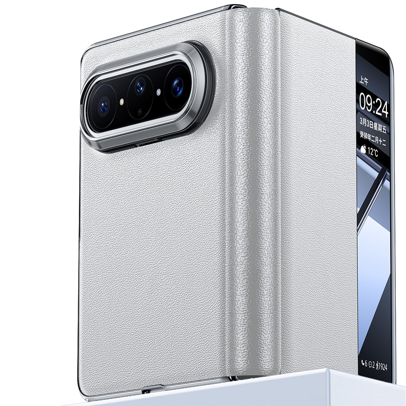 Protégez l'écran du Huawei Pura X Max avec cette coque en cuir blanc anti-rayure à clapet