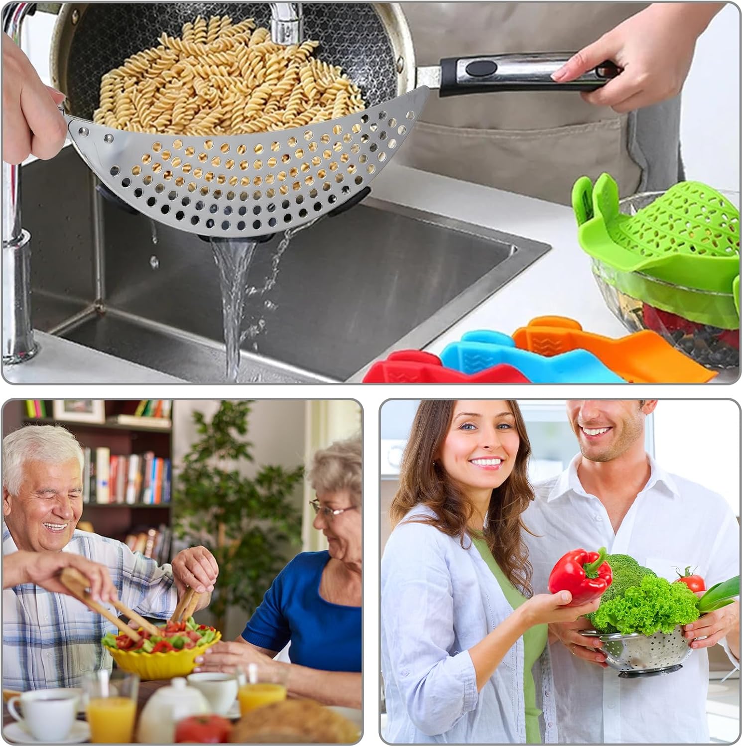 Stainless Steel Held Pot Strainer, Pasta Strainer with handle, Insert Pan Drainers for Spaghetti Fry Noodles Fruit Vegetable Kitchen Pots Pans(36×6.5cm/14.17×2.55inch)