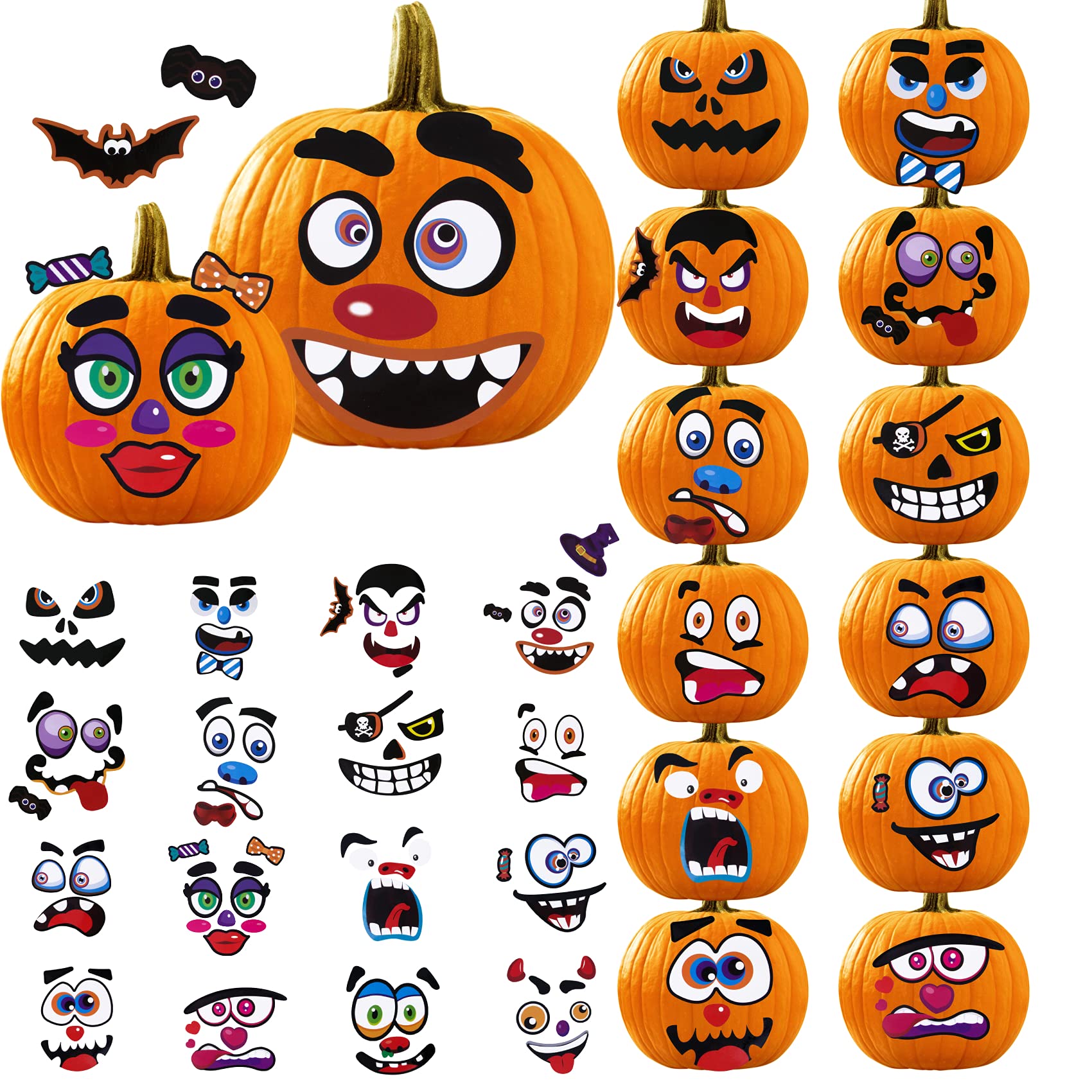 24 Sheets Halloween Pumpkin Decorating Stickers Kit for Kids, Make 96 Pumpkin Face, Halloween DIY Crafts Activities Stickers, Goodie Bag Stuffers for Trick or Treat Party Favor/Classroom Prizes/Games