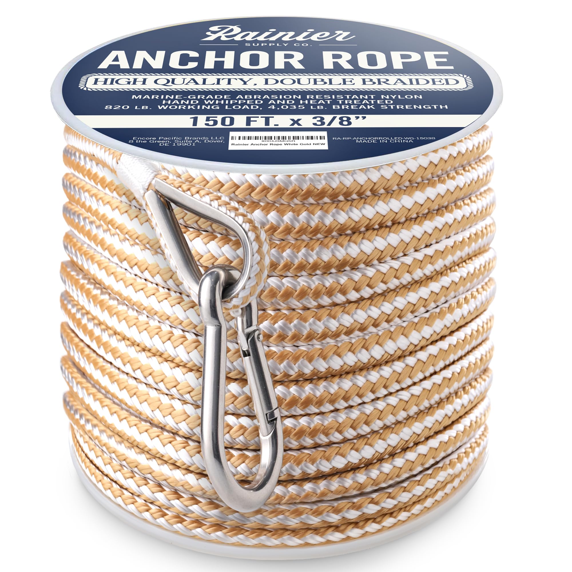 RainierSupplyCo Boat Anchor Rope - Double Braided Marine Rope Anchor Line - 100/150 / 200/300 ft Nylon Boating Line with 316 Stainless Steel Thimble and Heavy Duty Marine Grade