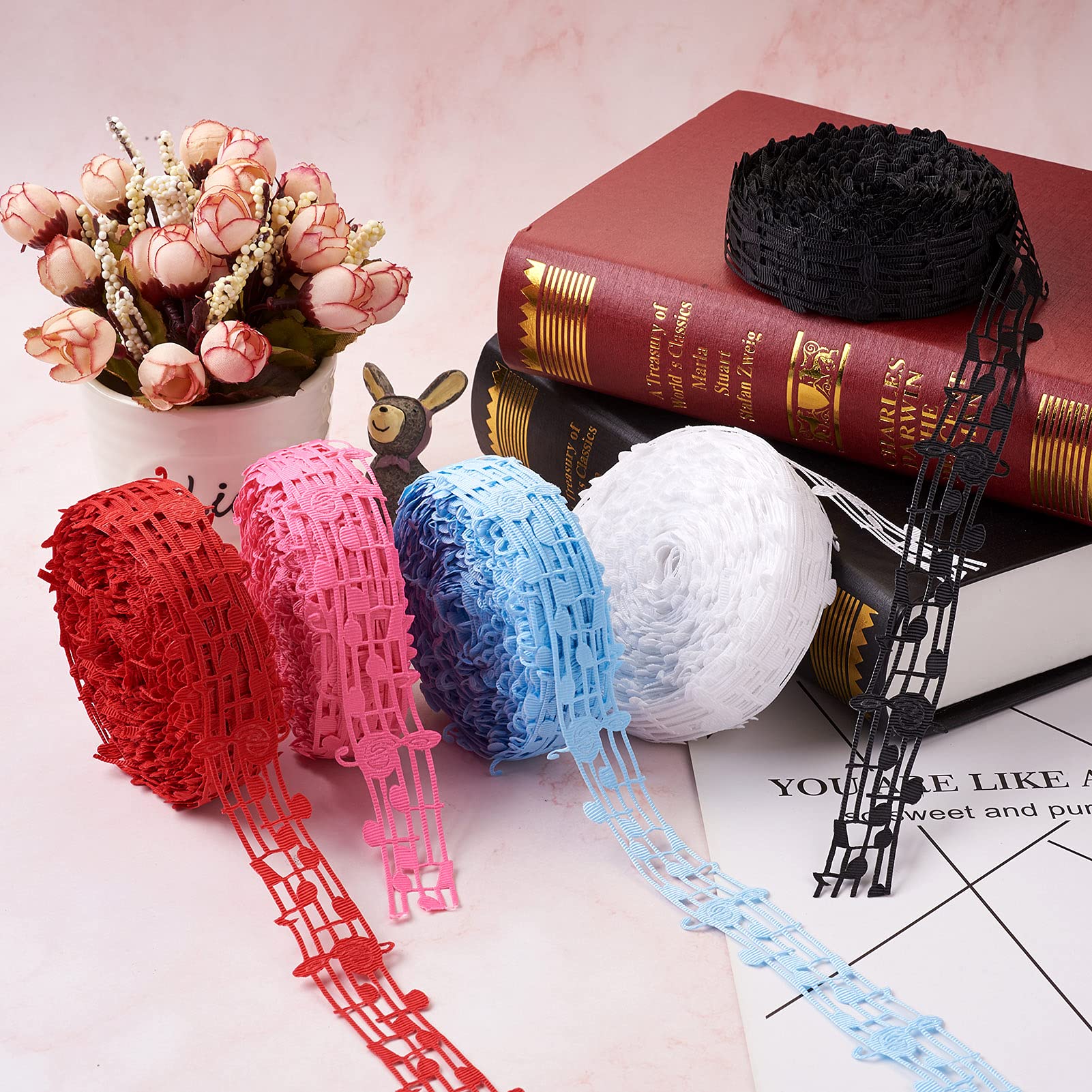 PH PandaHall 10 Iarde Nastro con Note Musicali Nero Nastro in Poliestere, 30mm Nastri Note Musicali Spartiti Accessori per Confezioni Regalo Decorazione di Cerimonia Nuziale Torta Artigianato