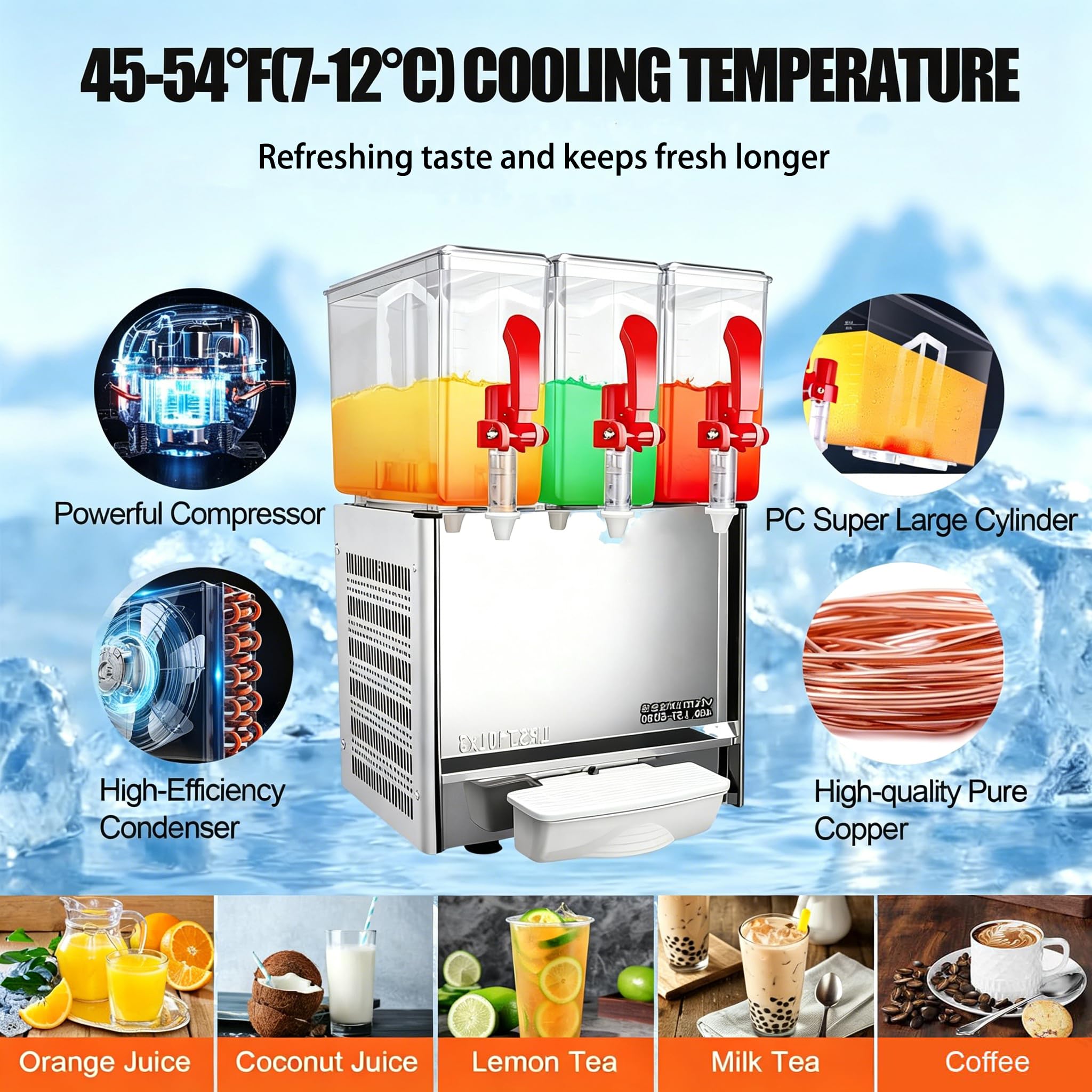 Máquina de Autoservicio de Bebidas Frías, Dispensador de Bebidas Comercial de 10L-40L, Equipamiento para Buffet y Hostelería de Acero Inoxidable, Máquina de Profesional con Sistema de Agitación