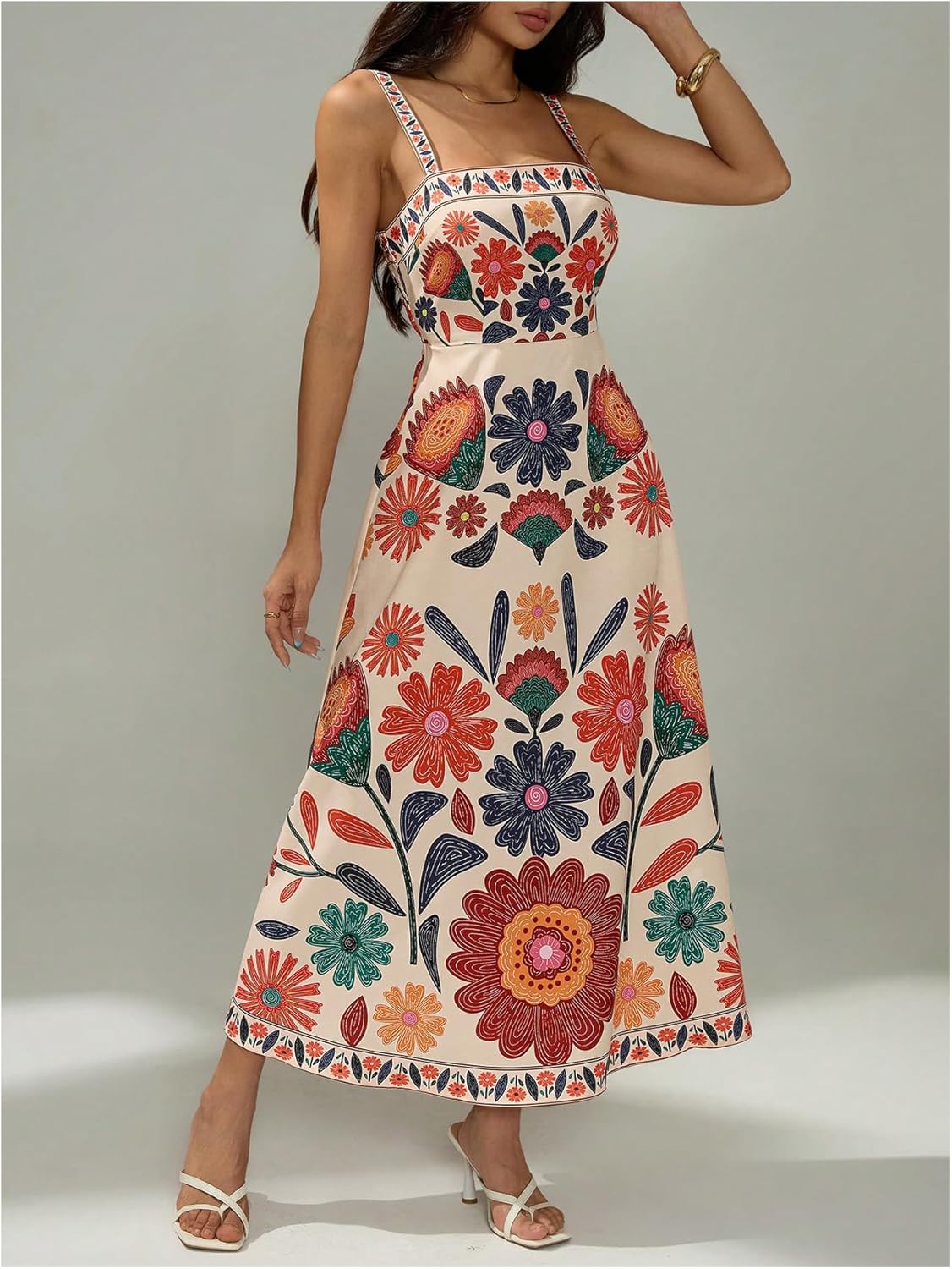 GORGLITTER Women's Floral Print Backless Maxi Dresses Sleeveless Boho Summer Vacation A Line Flowy Prom Long Sundresses - Image 3