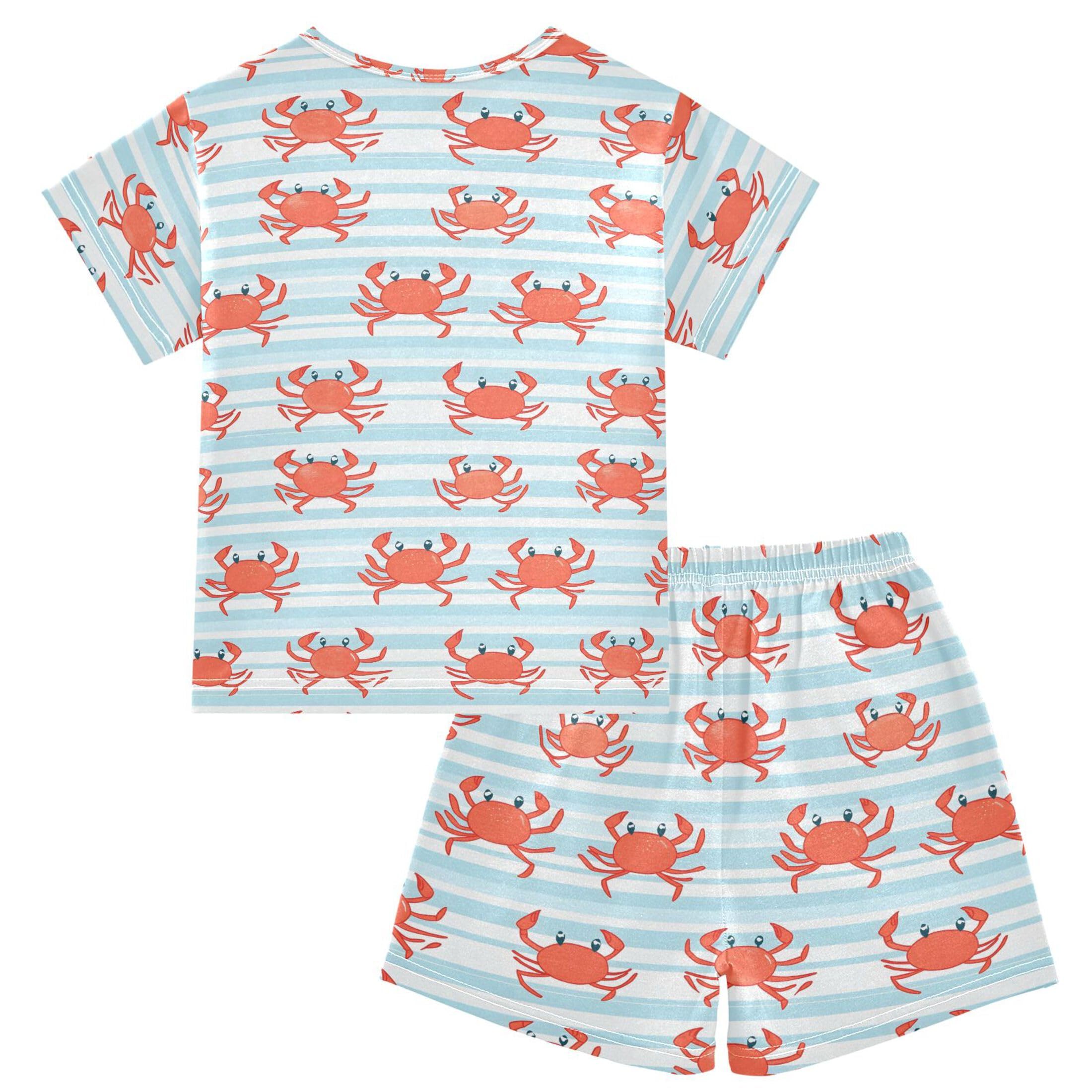 UMIRIKO Crab Animal Summer Short Sleeve Pajamas Sleepwear PJ Set B0403897