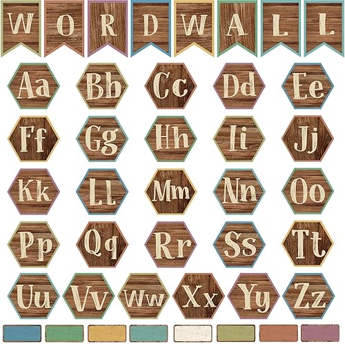 Word Wall - Juego de tablones de anuncios para aula, letras del alfabeto para decoración de pared, preescolar y primaria, grano de madera