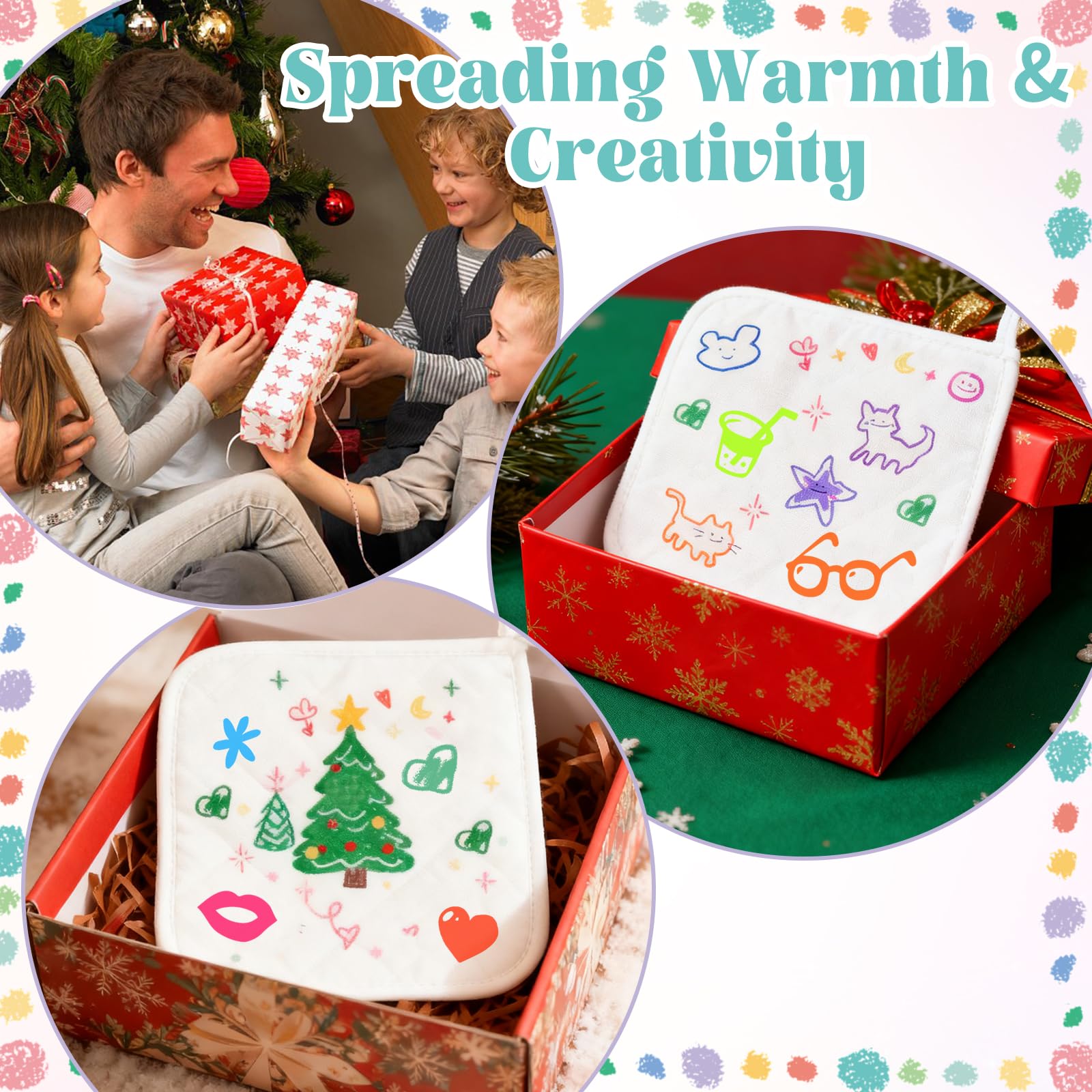 Topflappen, Großpackung zum Basteln, inklusive 16 weißen, hitzebeständigen Topflappen und Ofenhandschuhen mit 24 Herstellern für Küche, Kochen und Backen, Weihnachten, DIY-Projekt-Set, 40 Stück