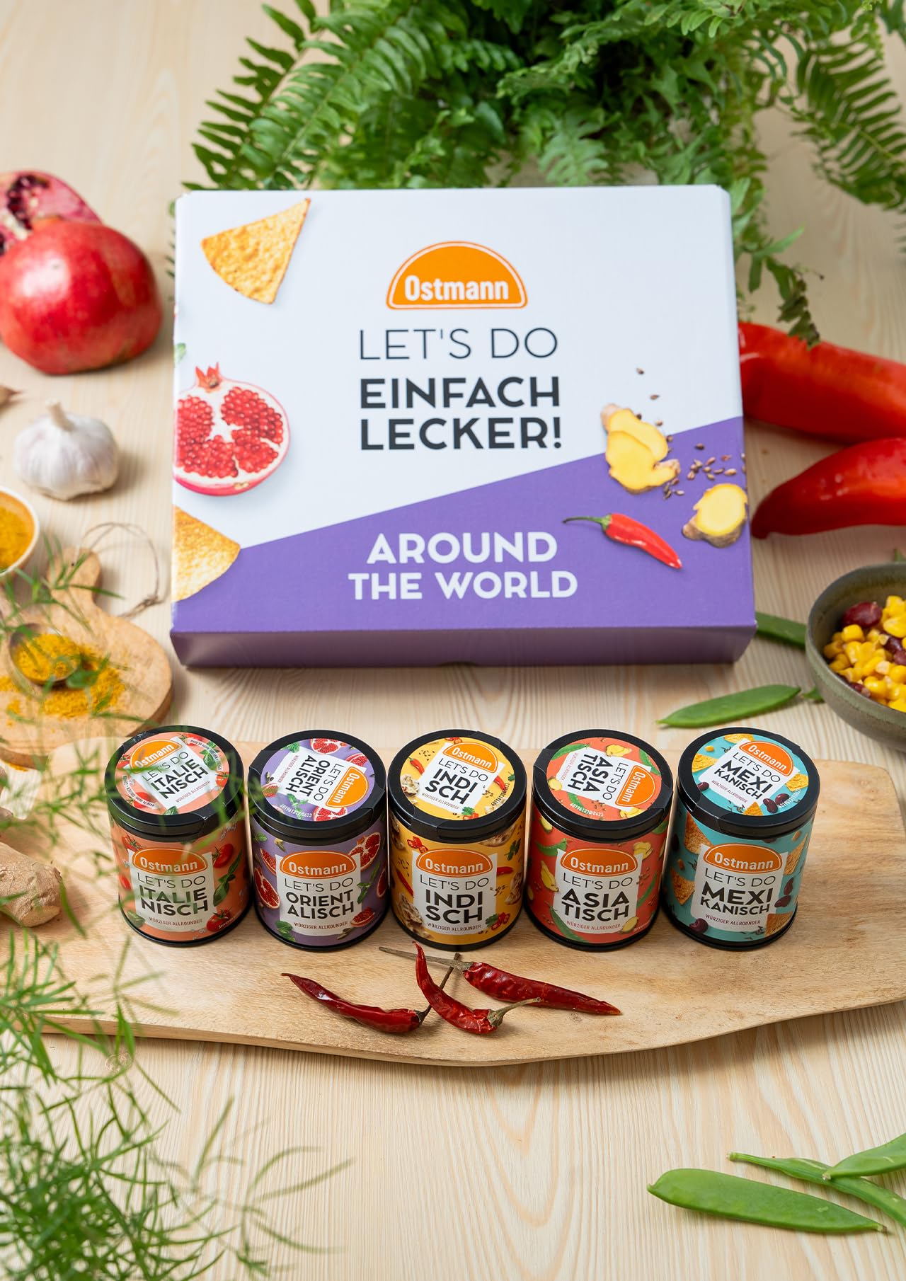 Ostmann Gewürze - Around the World Geschenkbox | Gewürzset mit 5 Let's Do Allrounder-Gewürzmischungen in recyclebaren Gewürzdosen | Koch-Geschenk für Hobbyköche