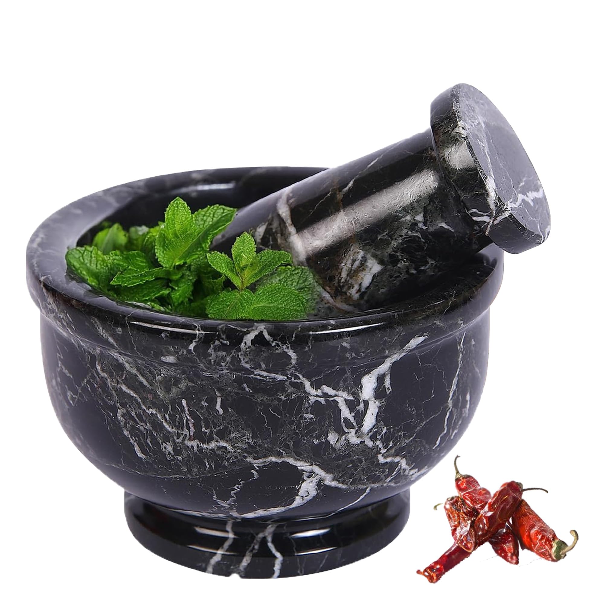 Exquisite Marble Mortar and Pestle Set - Your Ultimate Kitchen Essential for Grinding Spices, Making Guacamole, Salsa, Pesto, and Crushing Pills (Black Zebra Shape (4"))