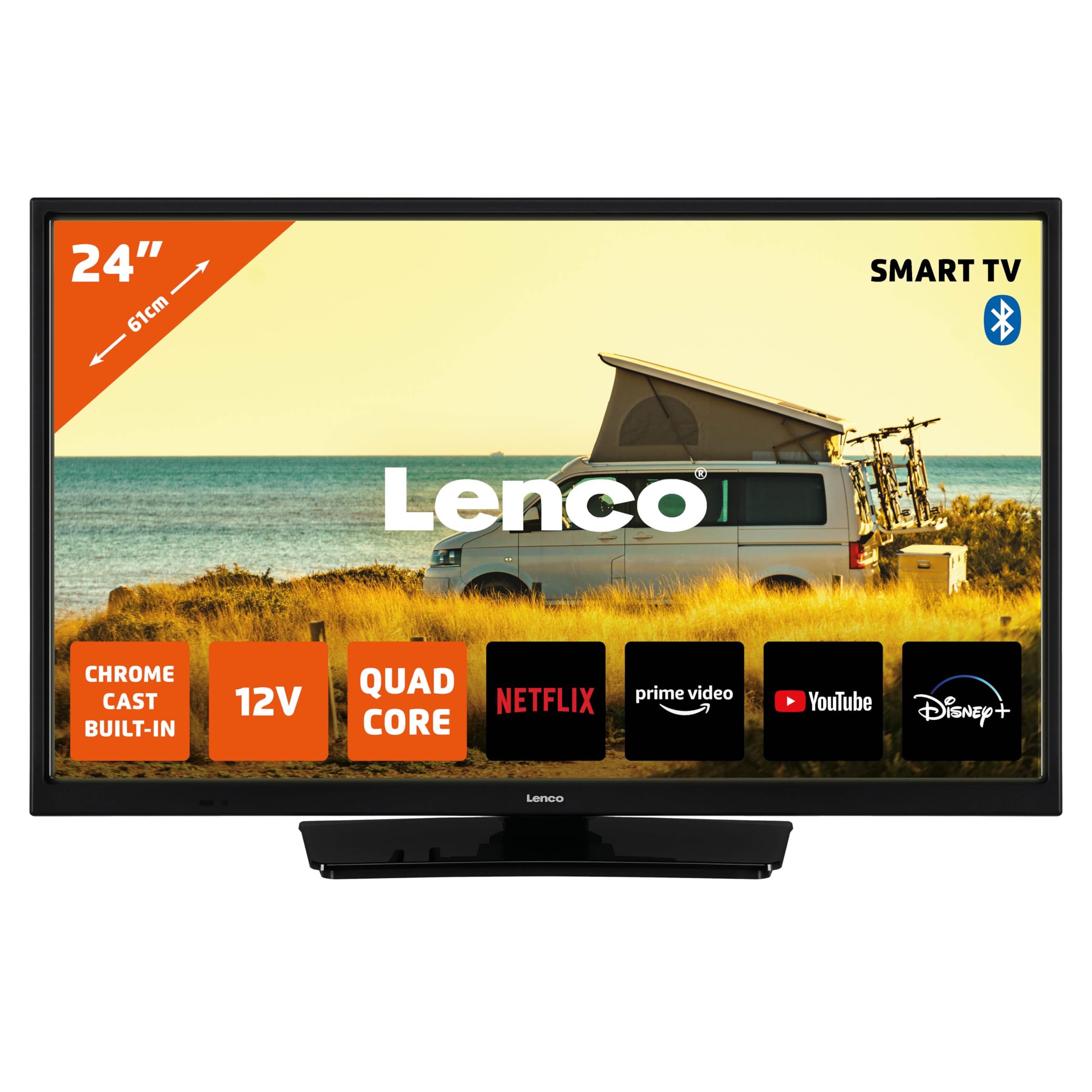 Lenco LED-2463BK - Smart Tv Android Da 24 Pollici Con Adattatore Per Auto Da 12 V, Nero-image